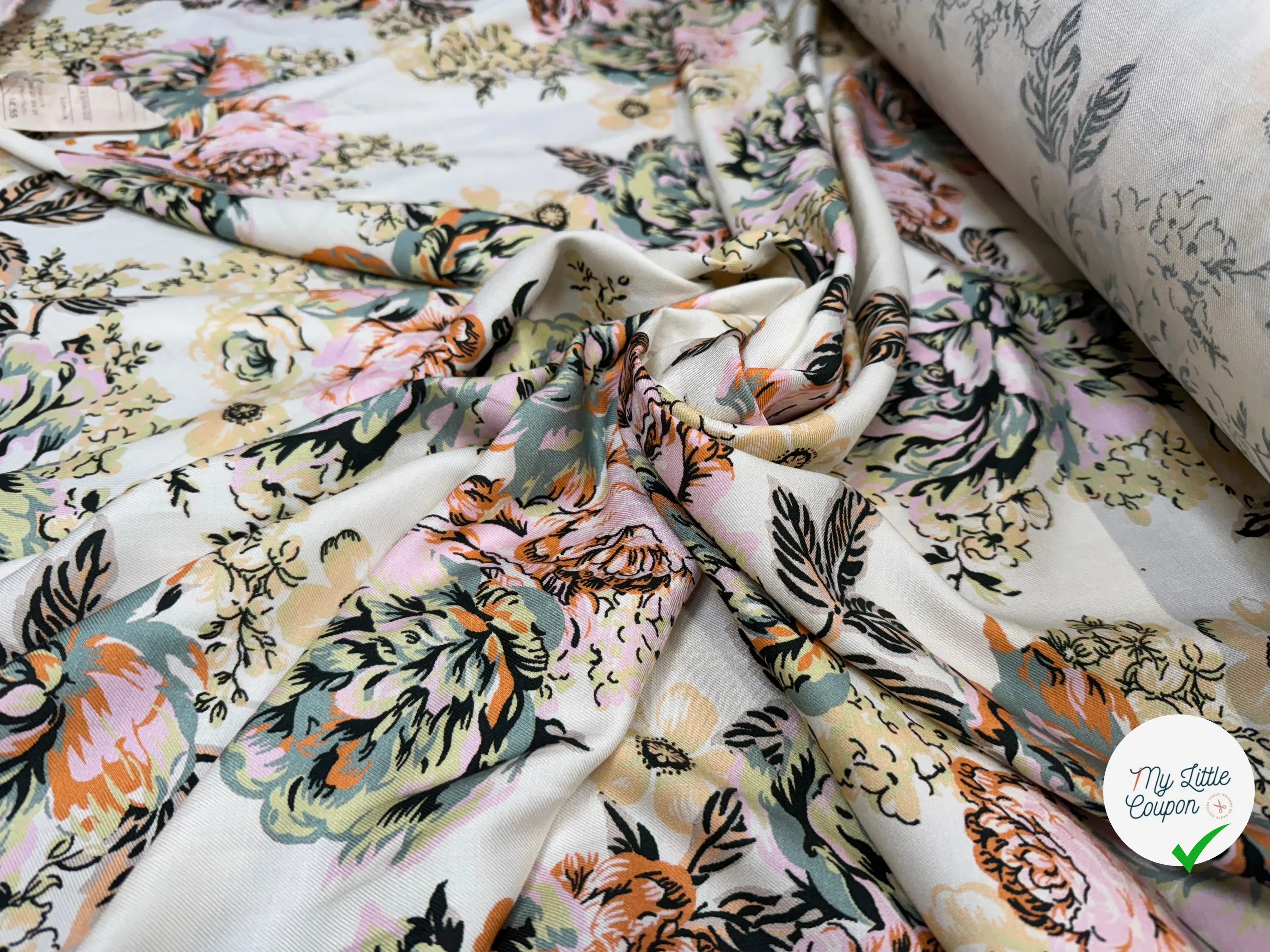 VISCOSE SERGÉE IMPRIMÉE PRINTEMPS LÉGÈREMENT SATINÉ - My Little Coupon