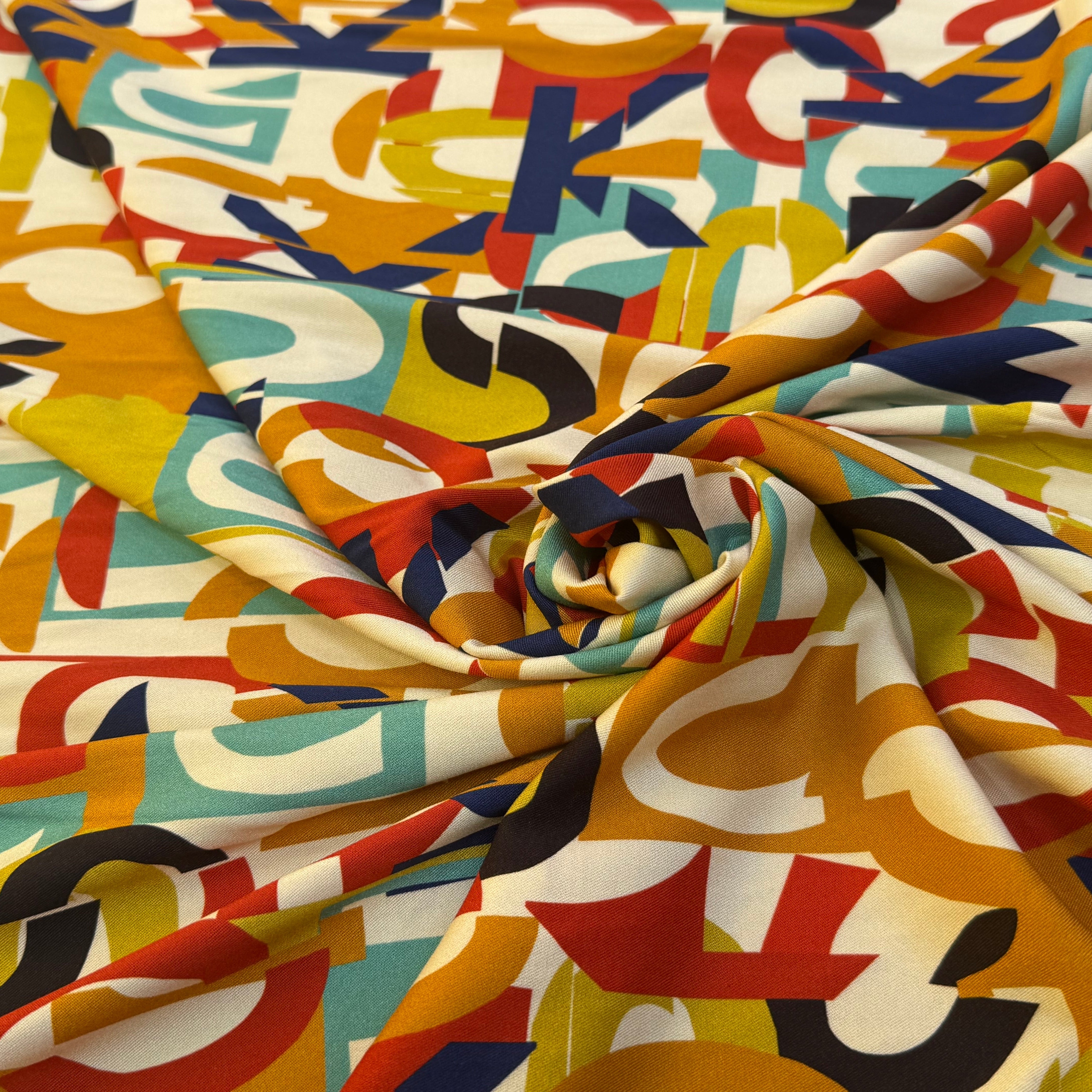VISCOSE STRETCH IMPRIMÉ ALPHABET MULTICOLORES FANTASY - My Little Coupon