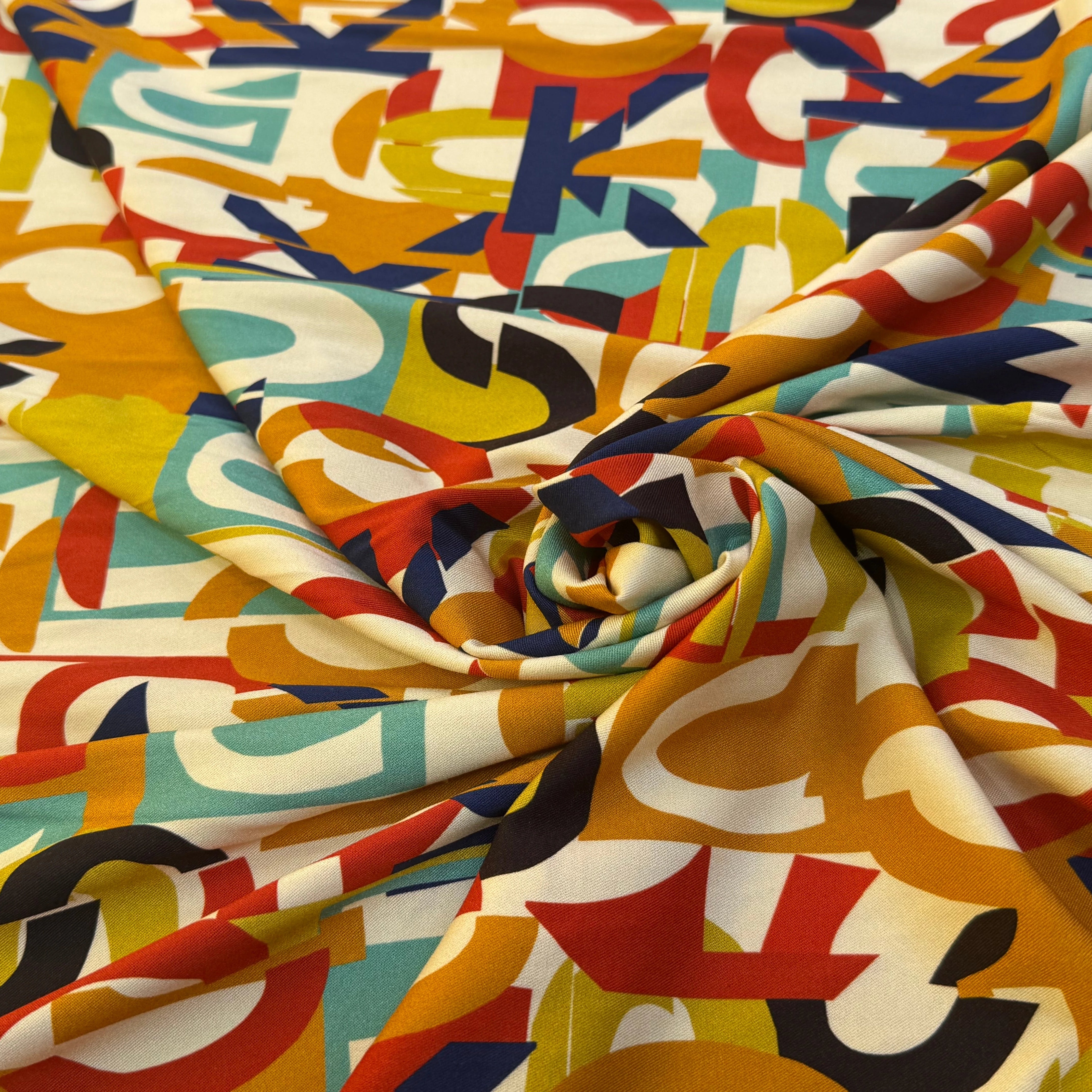 VISCOSE STRETCH IMPRIMÉ ALPHABET MULTICOLORES FANTASY - My Little Coupon