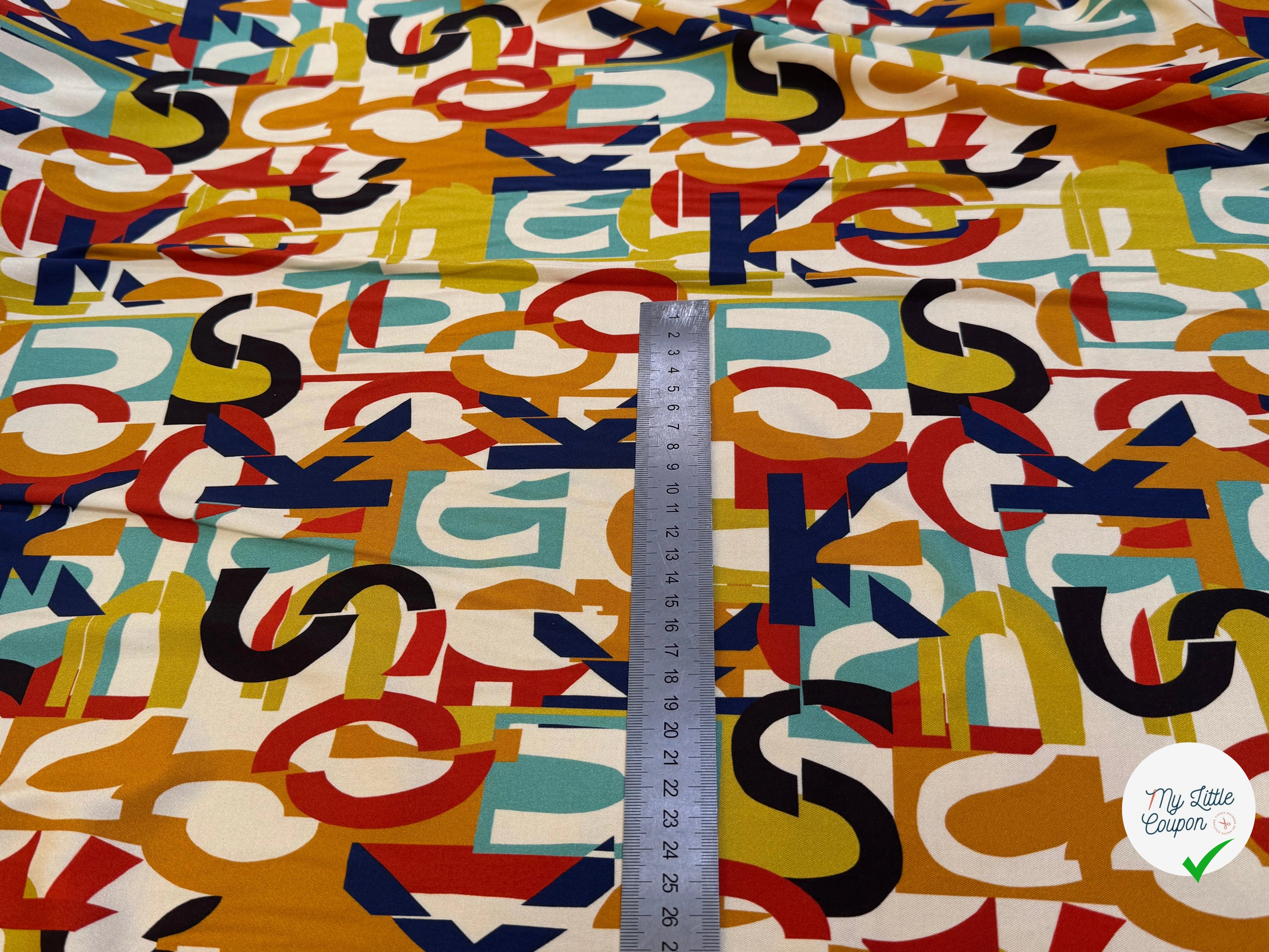 VISCOSE STRETCH IMPRIMÉ ALPHABET MULTICOLORES FANTASY - My Little Coupon