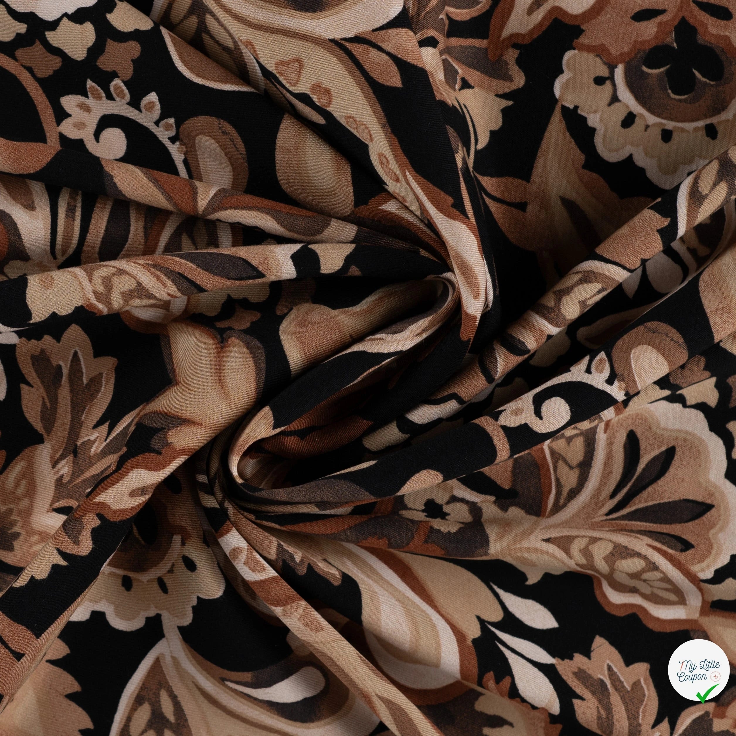 Viscose stretch imprimée feuilles taupe - drapé