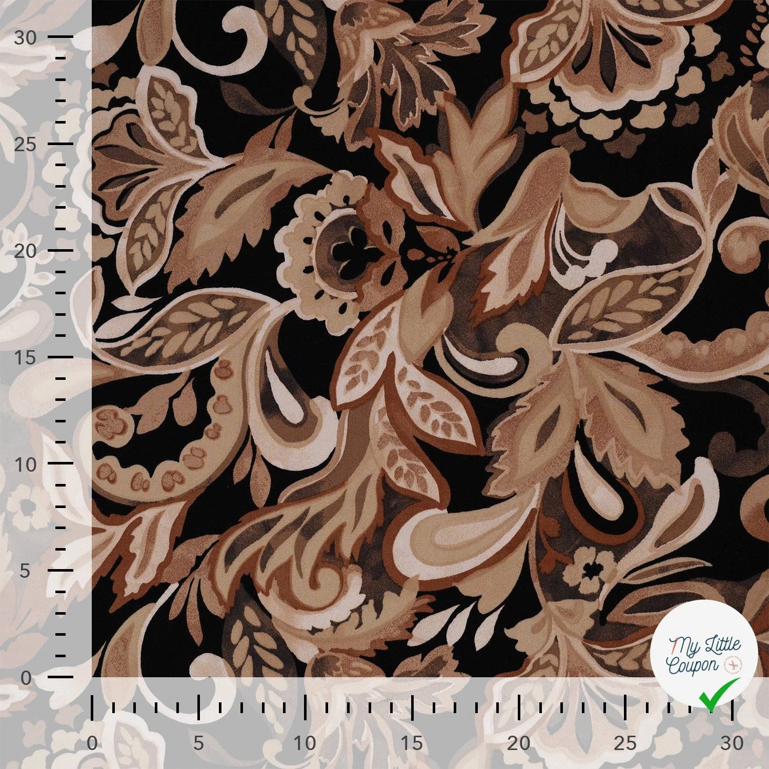 Viscose stretch imprimée feuilles taupe - texture