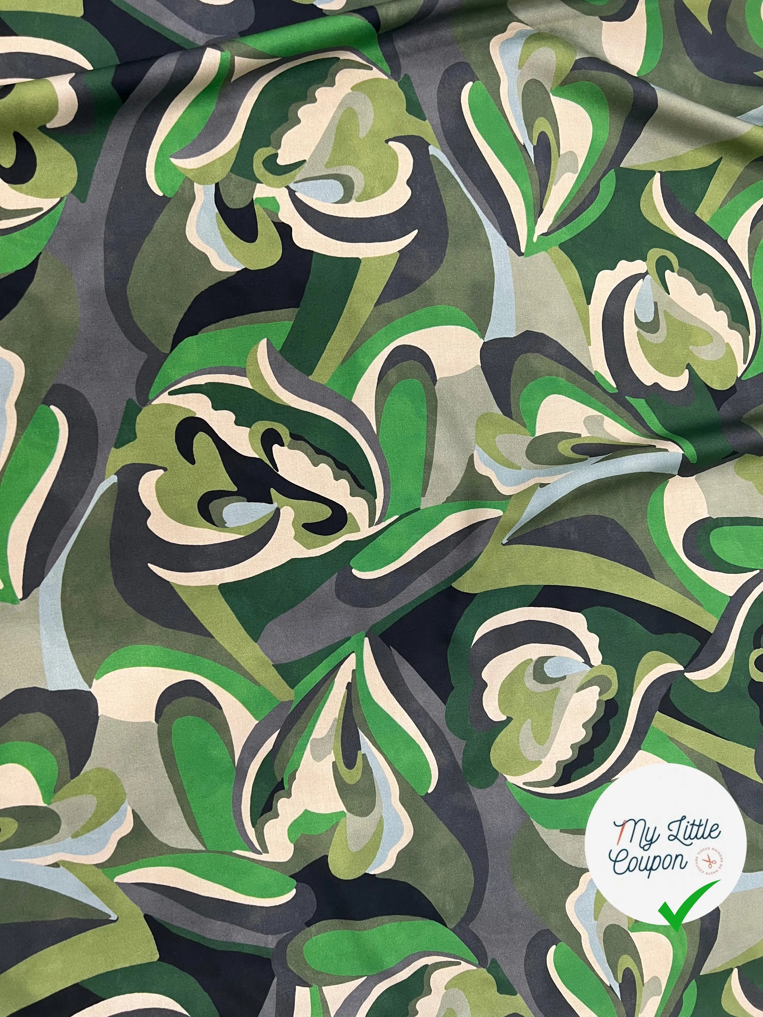 VISCOSE VERTE & CREME MOTIF FLORAL - My Little Coupon