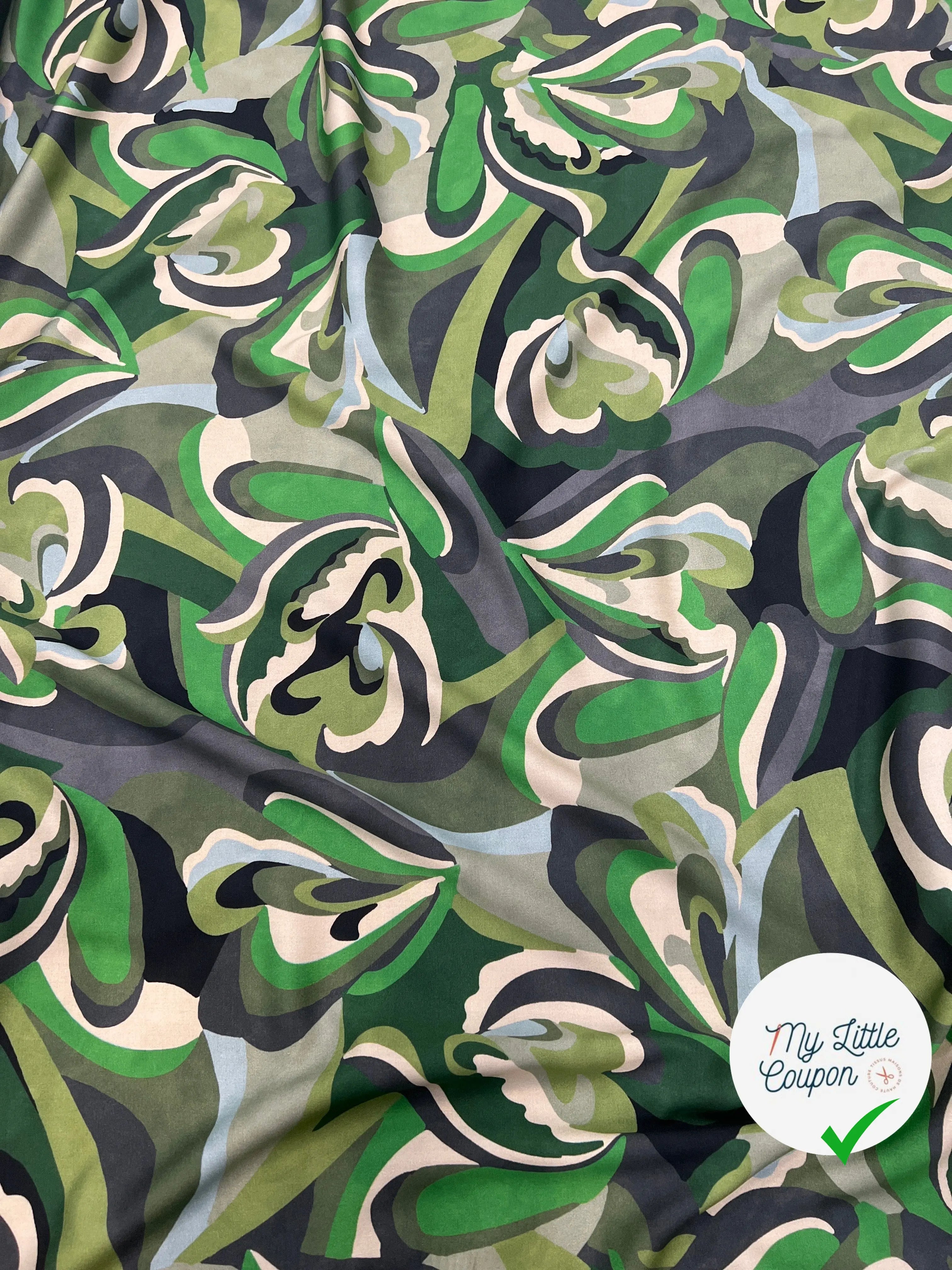 VISCOSE VERTE & CREME MOTIF FLORAL - My Little Coupon