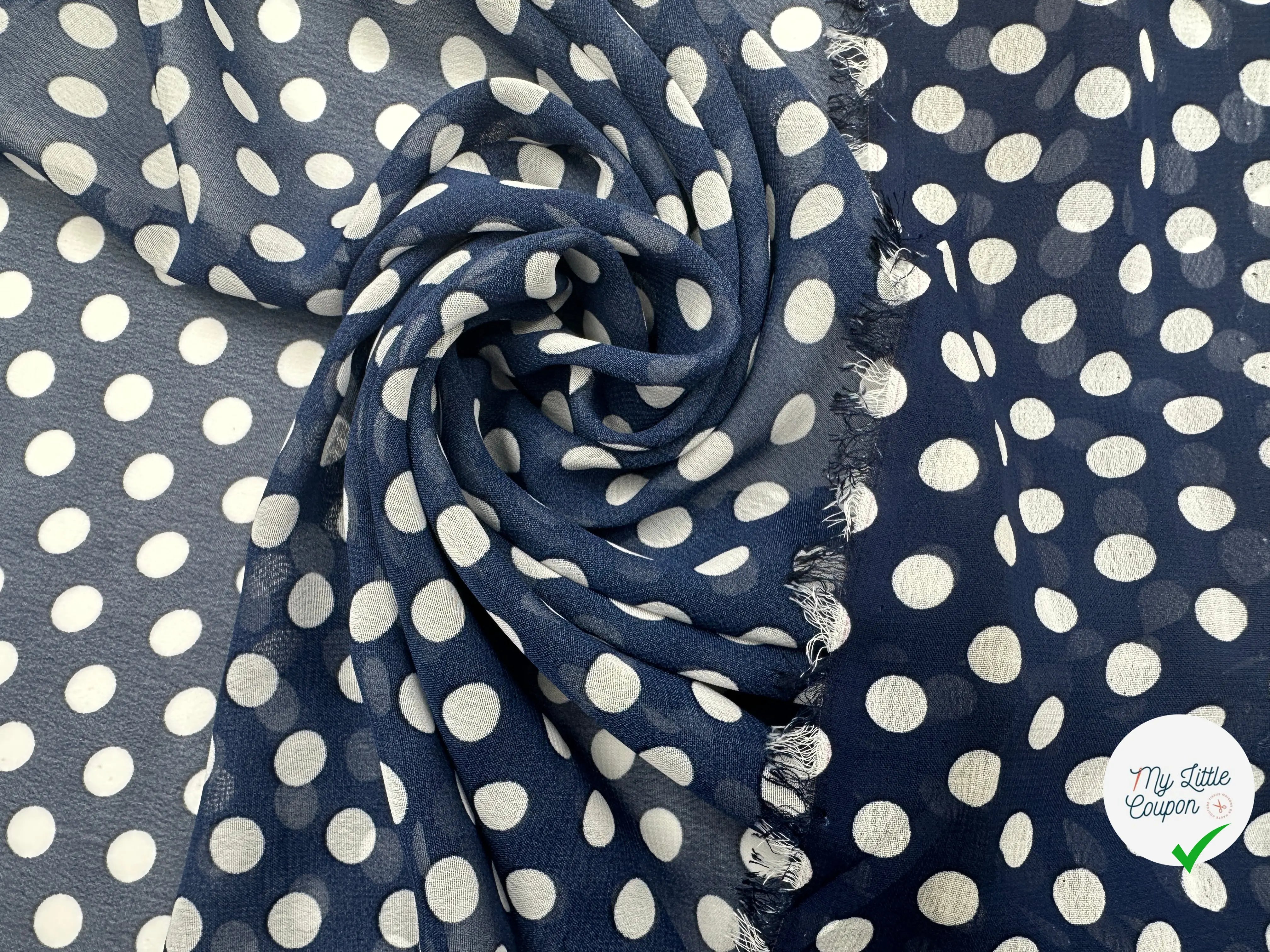 VOILE CHIFFON BLEU POIS BLANC CLASSIQUE PANACHE MLC INTERN
