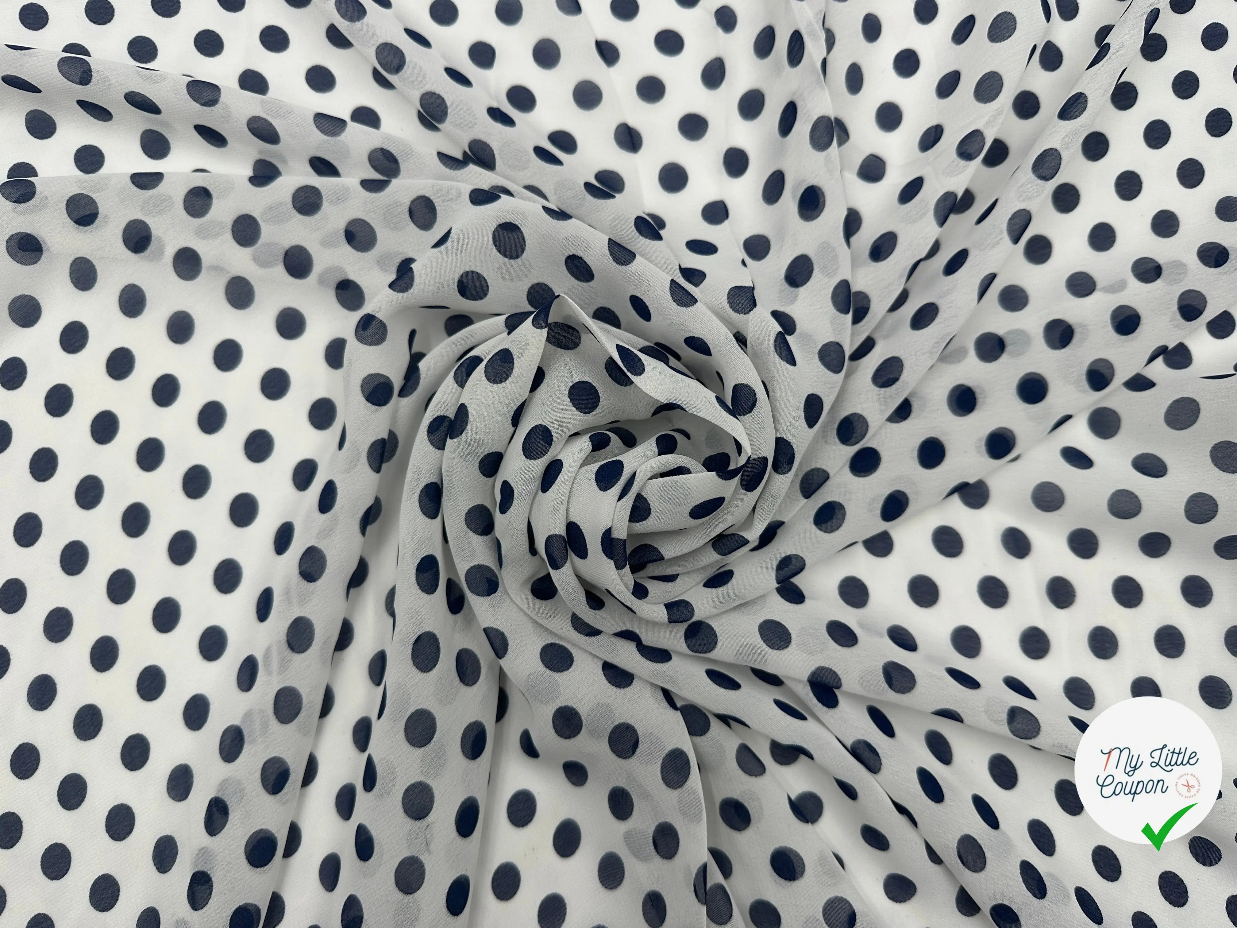 VOILE CHIFFON POIS BLEU SUR BLANC MLC INTERN