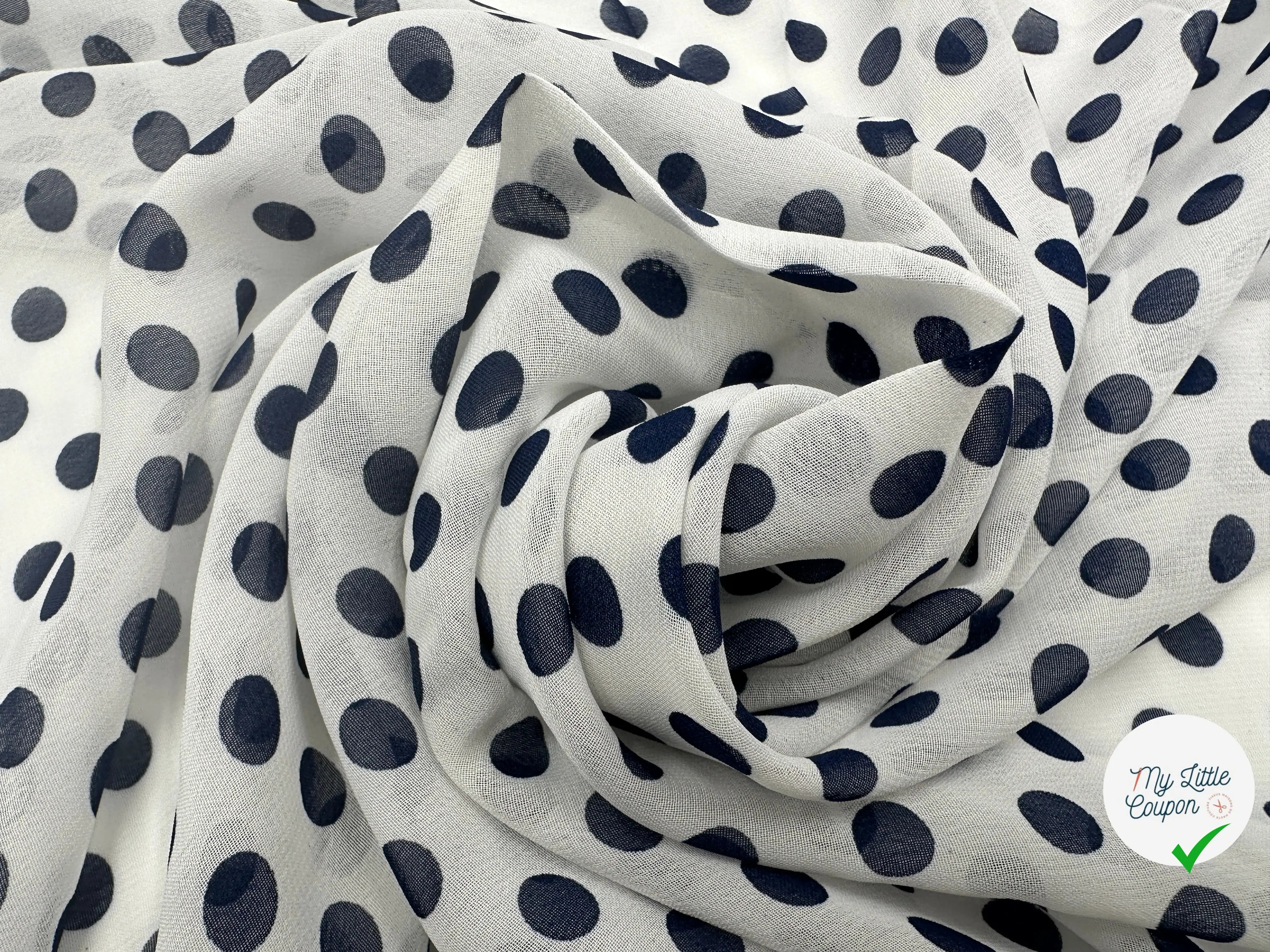 VOILE CHIFFON POIS BLEU SUR BLANC MLC INTERN