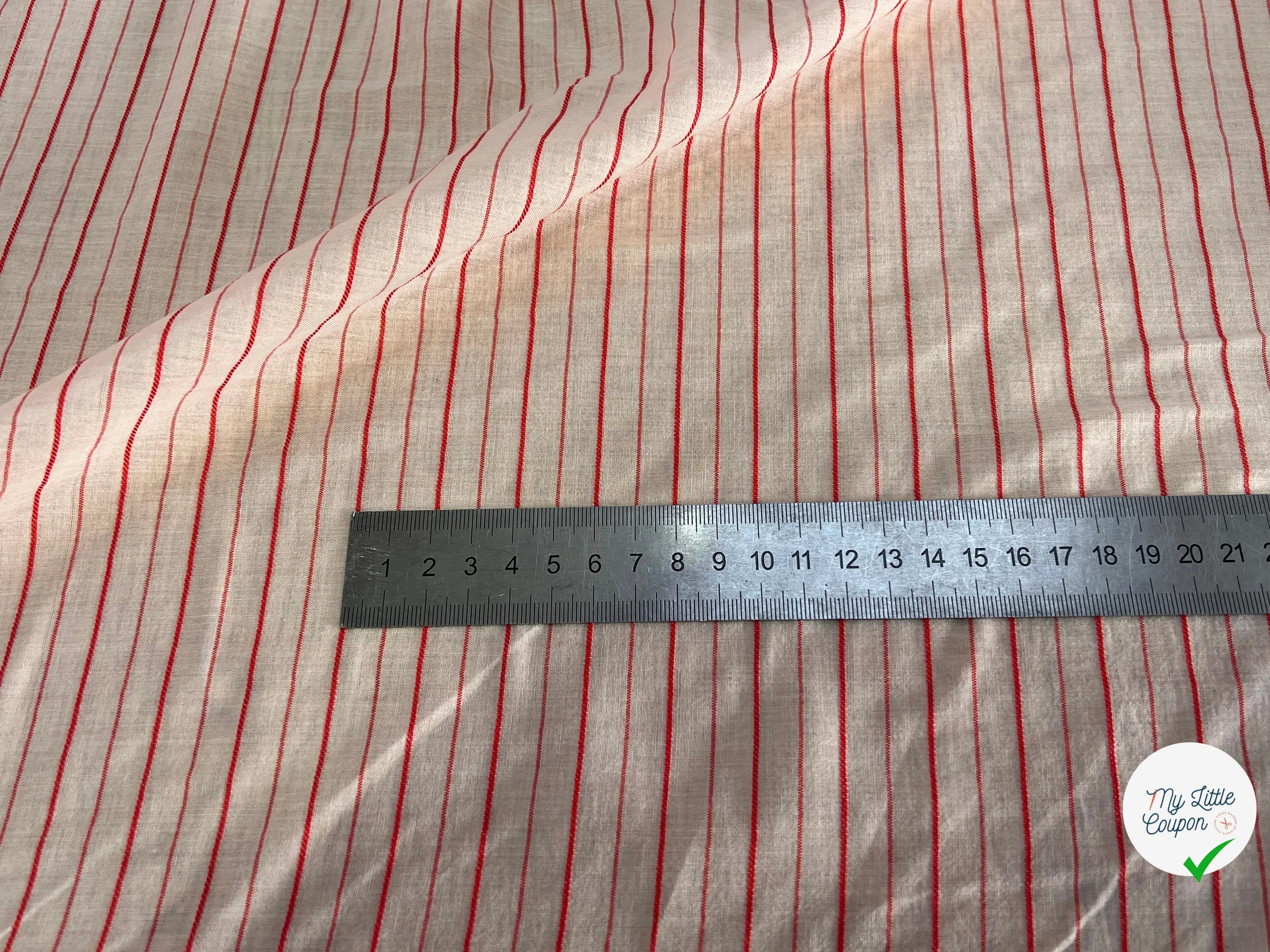 VOILE COTON BAIN ROSE CLAIR RAYURES ROUGE - My Little Coupon