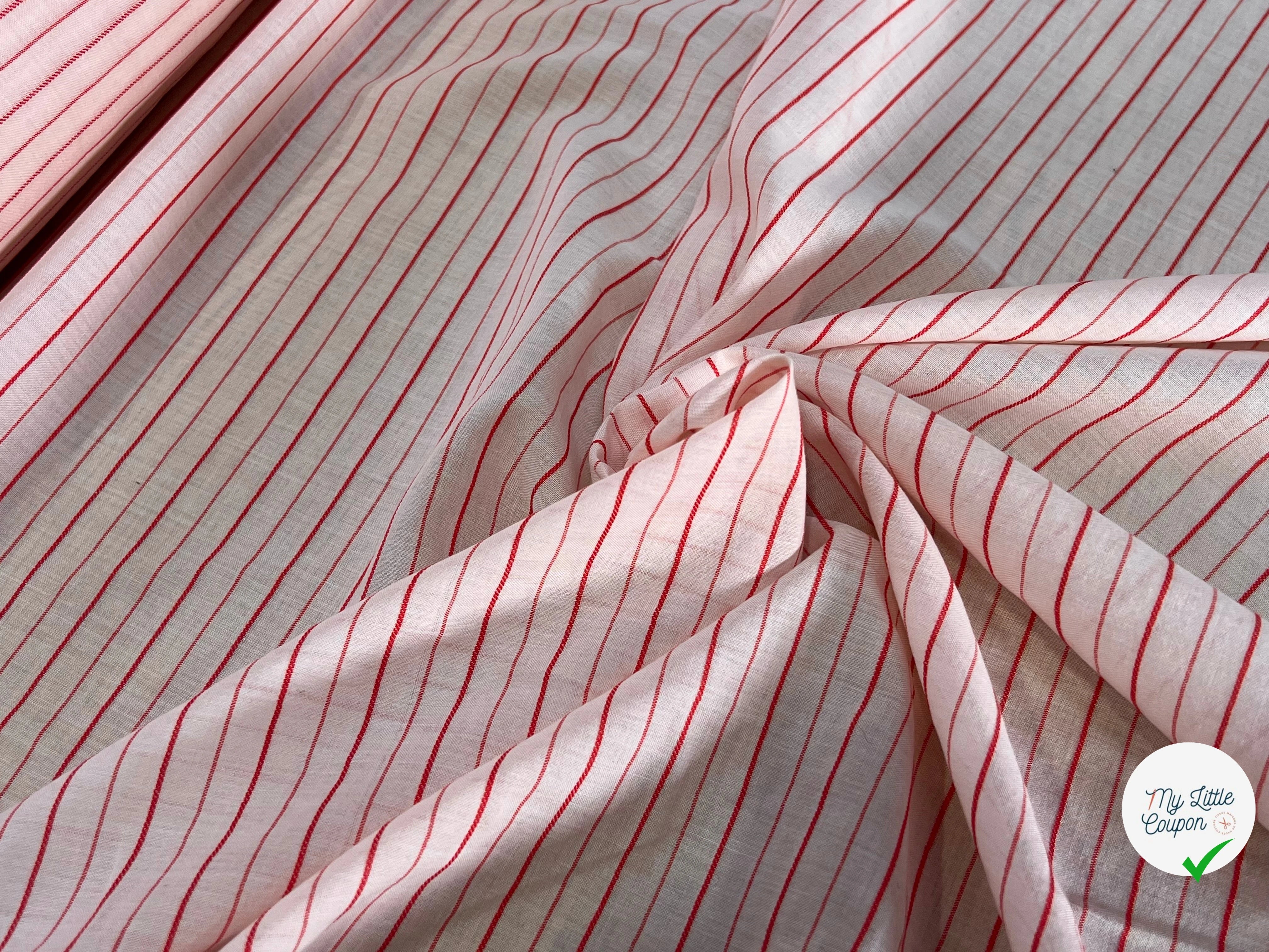 VOILE COTON BAIN ROSE CLAIR RAYURES ROUGE - My Little Coupon