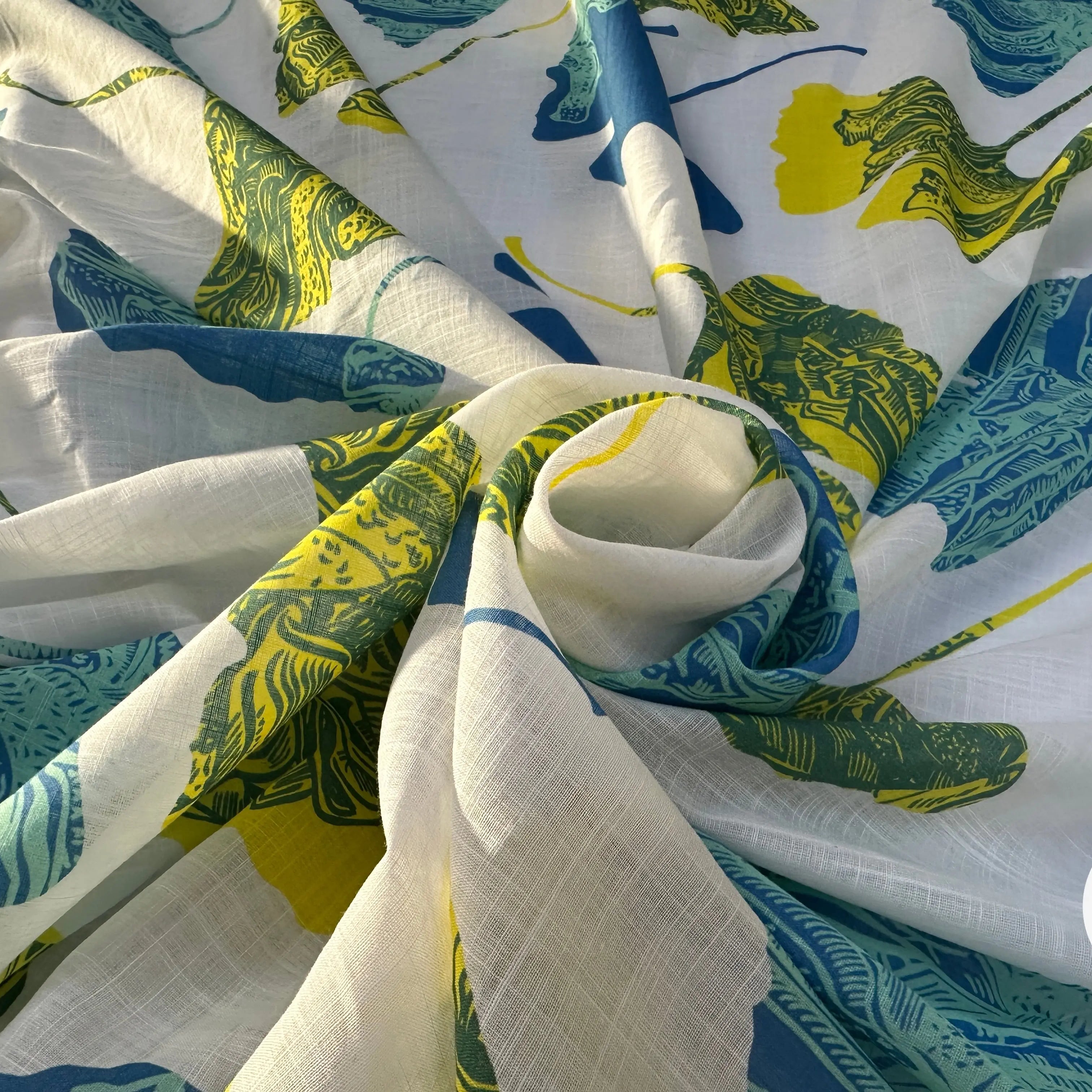 VOILE COTON QUADRILLÉ PETALES JAUNE ET BLEU - My Little Coupon