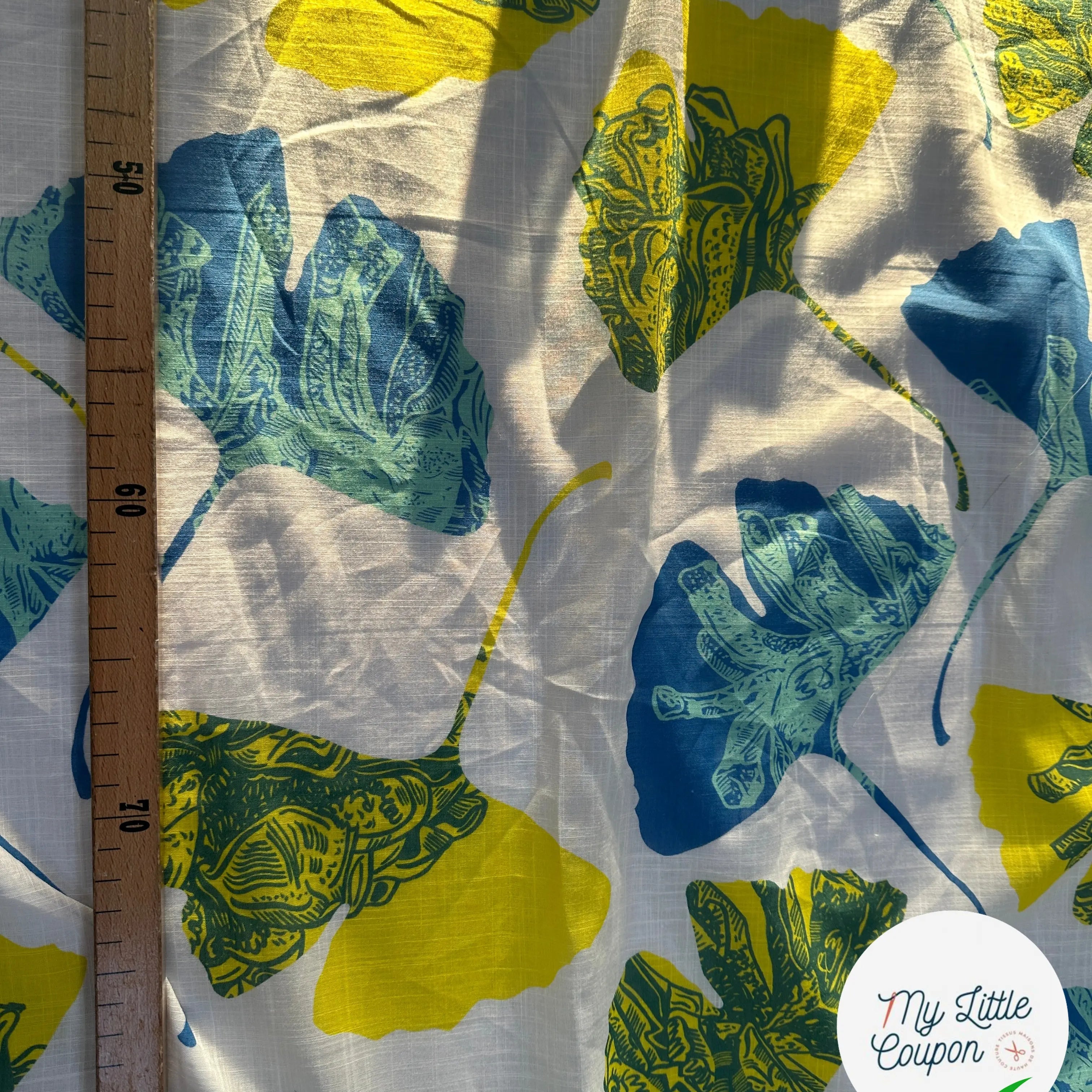 VOILE COTON QUADRILLÉ PETALES JAUNE ET BLEU - My Little Coupon