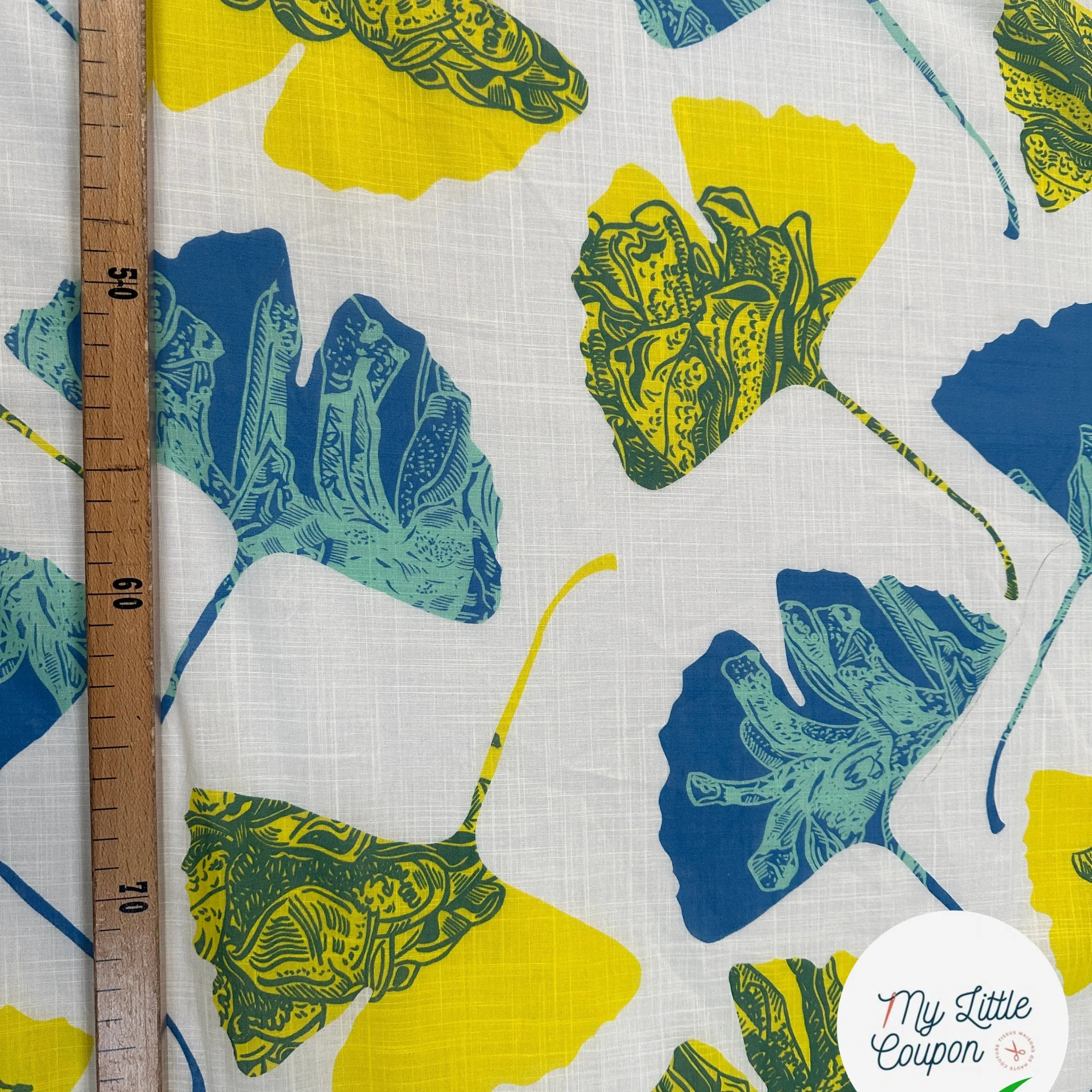 VOILE COTON QUADRILLÉ PETALES JAUNE ET BLEU - My Little Coupon