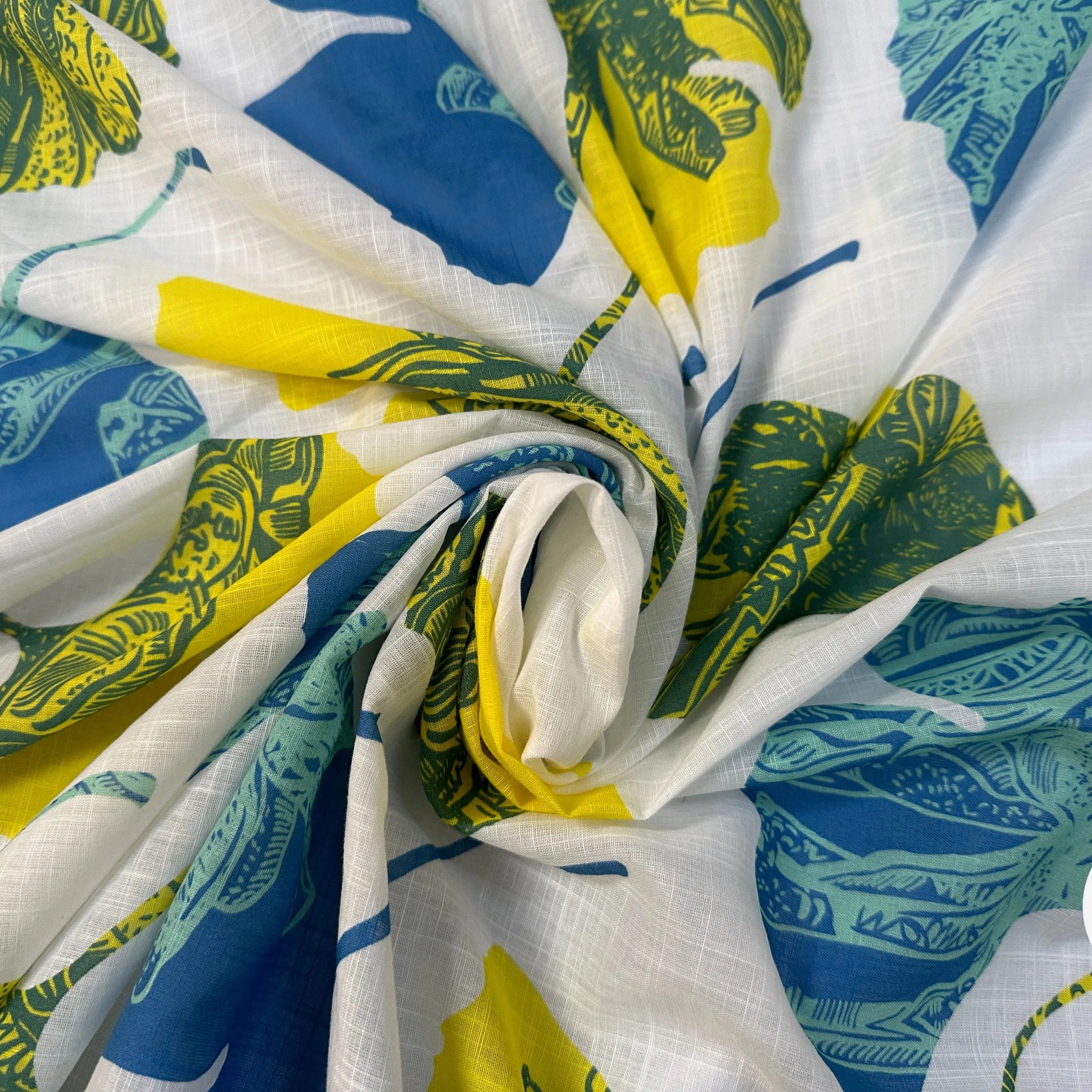 VOILE COTON QUADRILLÉ PETALES JAUNE ET BLEU - My Little Coupon
