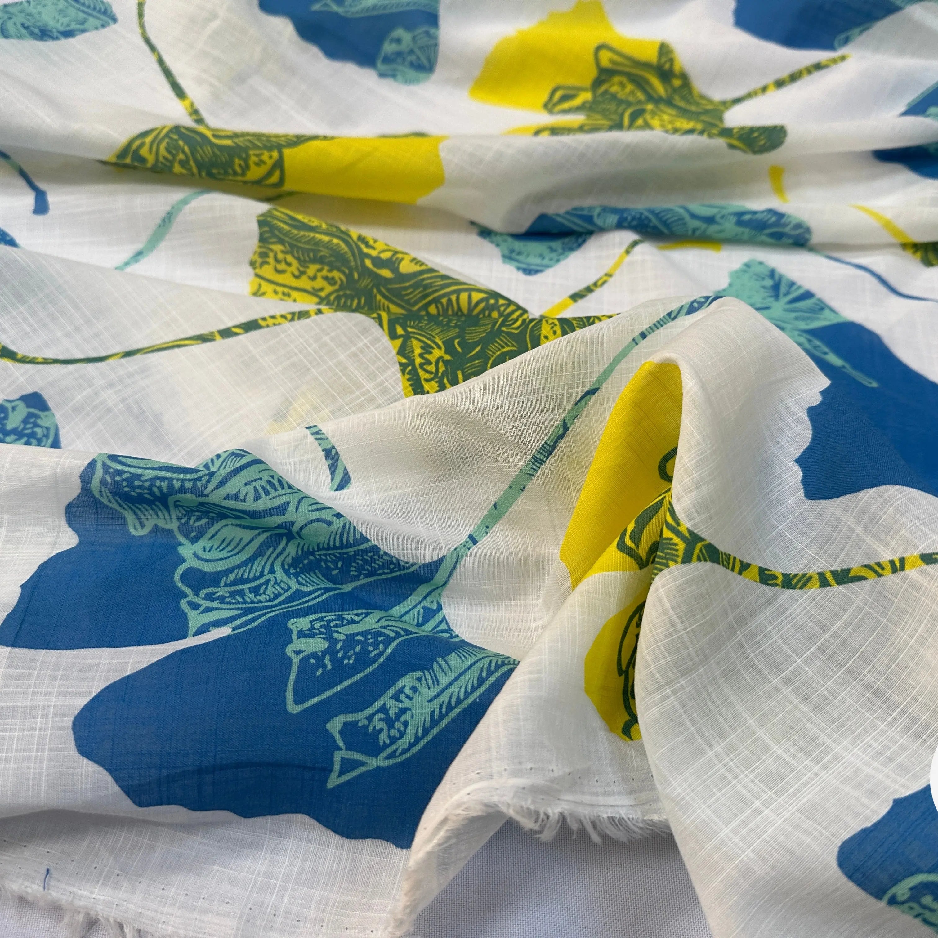 VOILE COTON QUADRILLÉ PETALES JAUNE ET BLEU - My Little Coupon