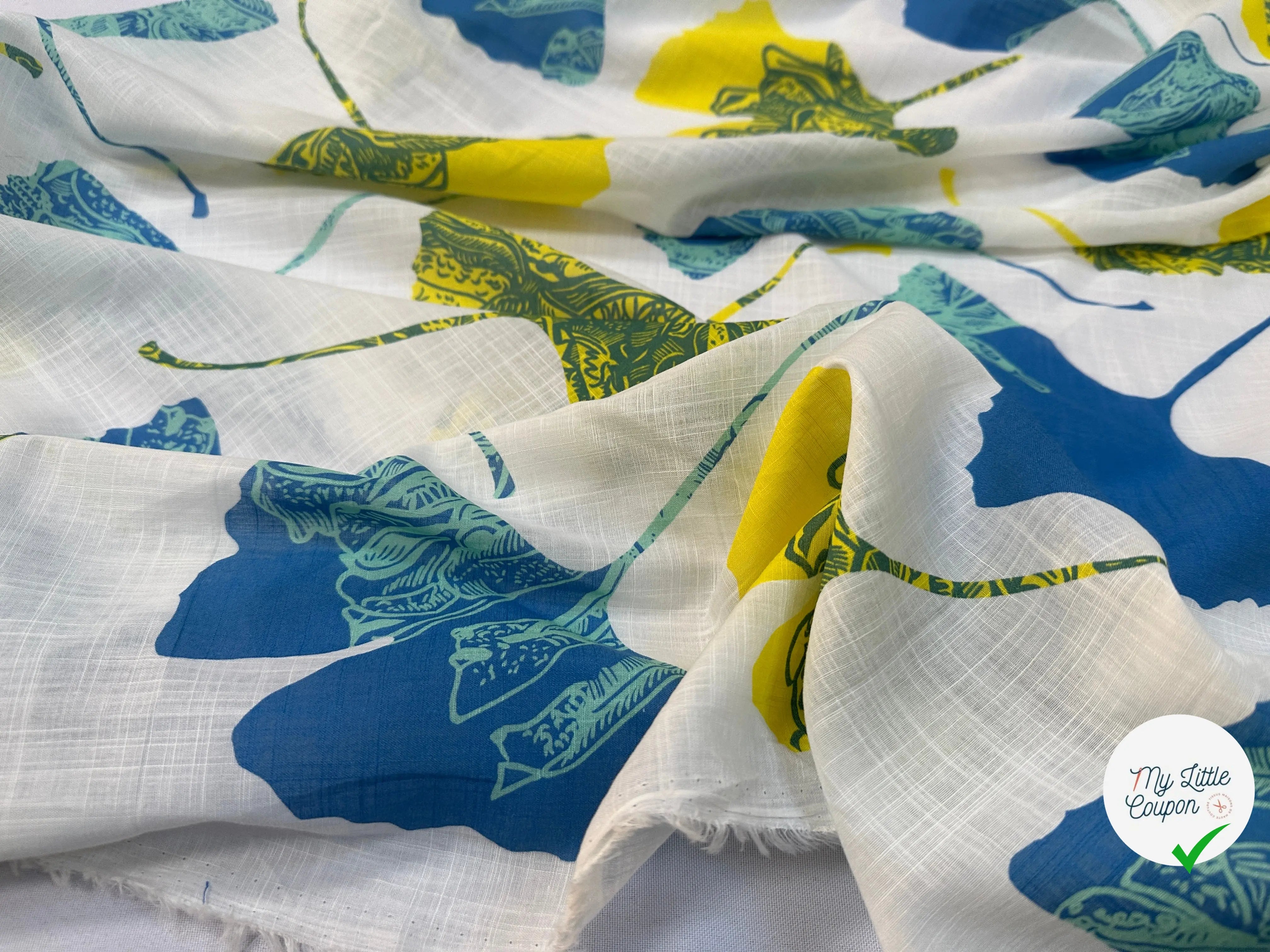 VOILE COTON QUADRILLÉ PETALES JAUNE ET BLEU - My Little Coupon