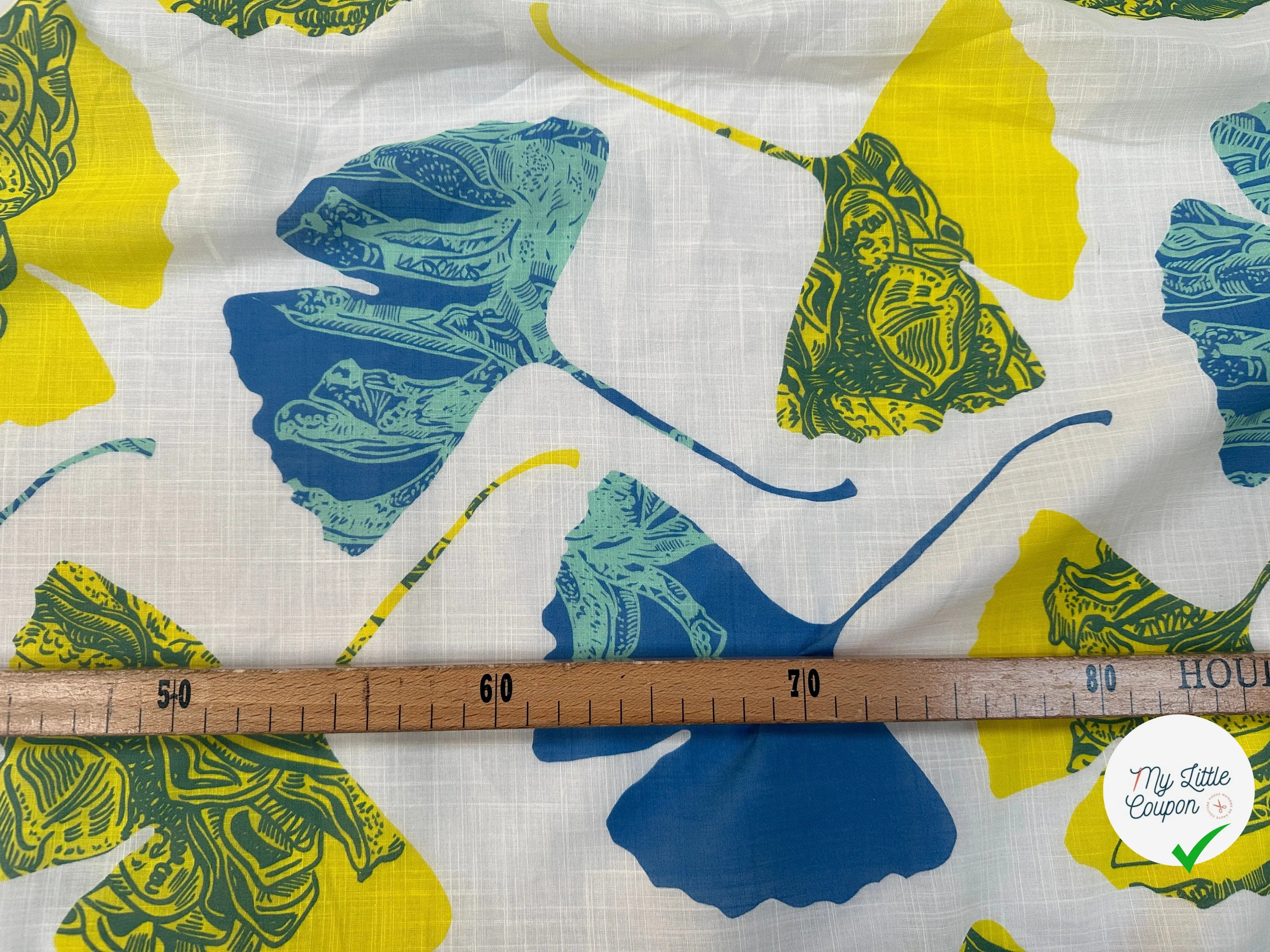 VOILE COTON QUADRILLÉ PETALES JAUNE ET BLEU - My Little Coupon