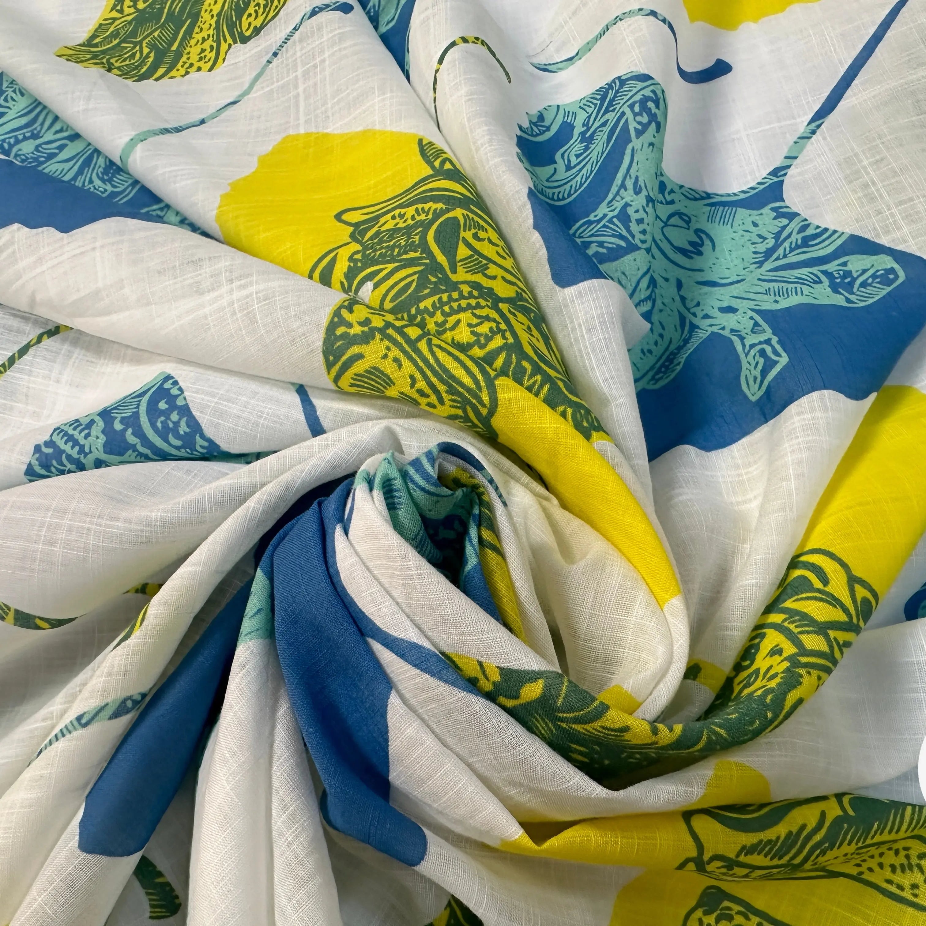 VOILE COTON QUADRILLÉ PETALES JAUNE ET BLEU - My Little Coupon