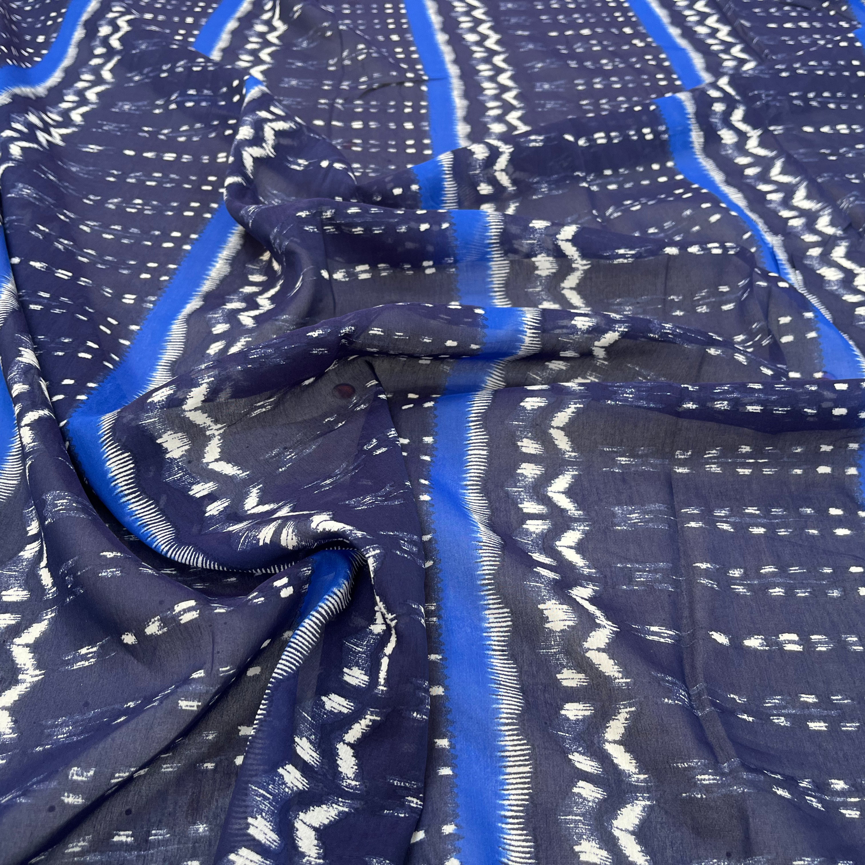 VOILE COTON SOIE BLEU IMPRIMÉ GÉOMETRIQUE - My Little Coupon