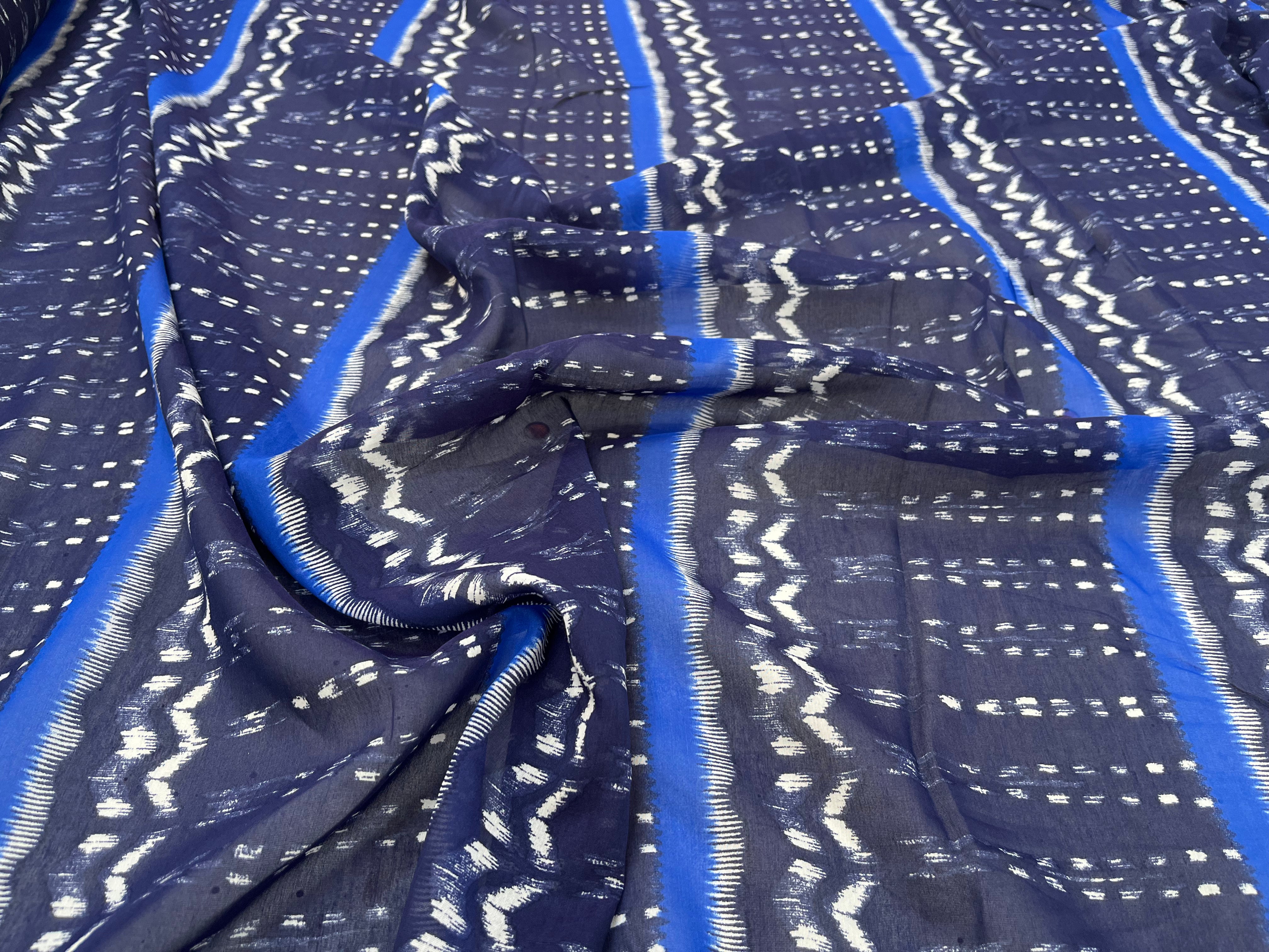 VOILE COTON SOIE BLEU IMPRIMÉ GÉOMETRIQUE - My Little Coupon