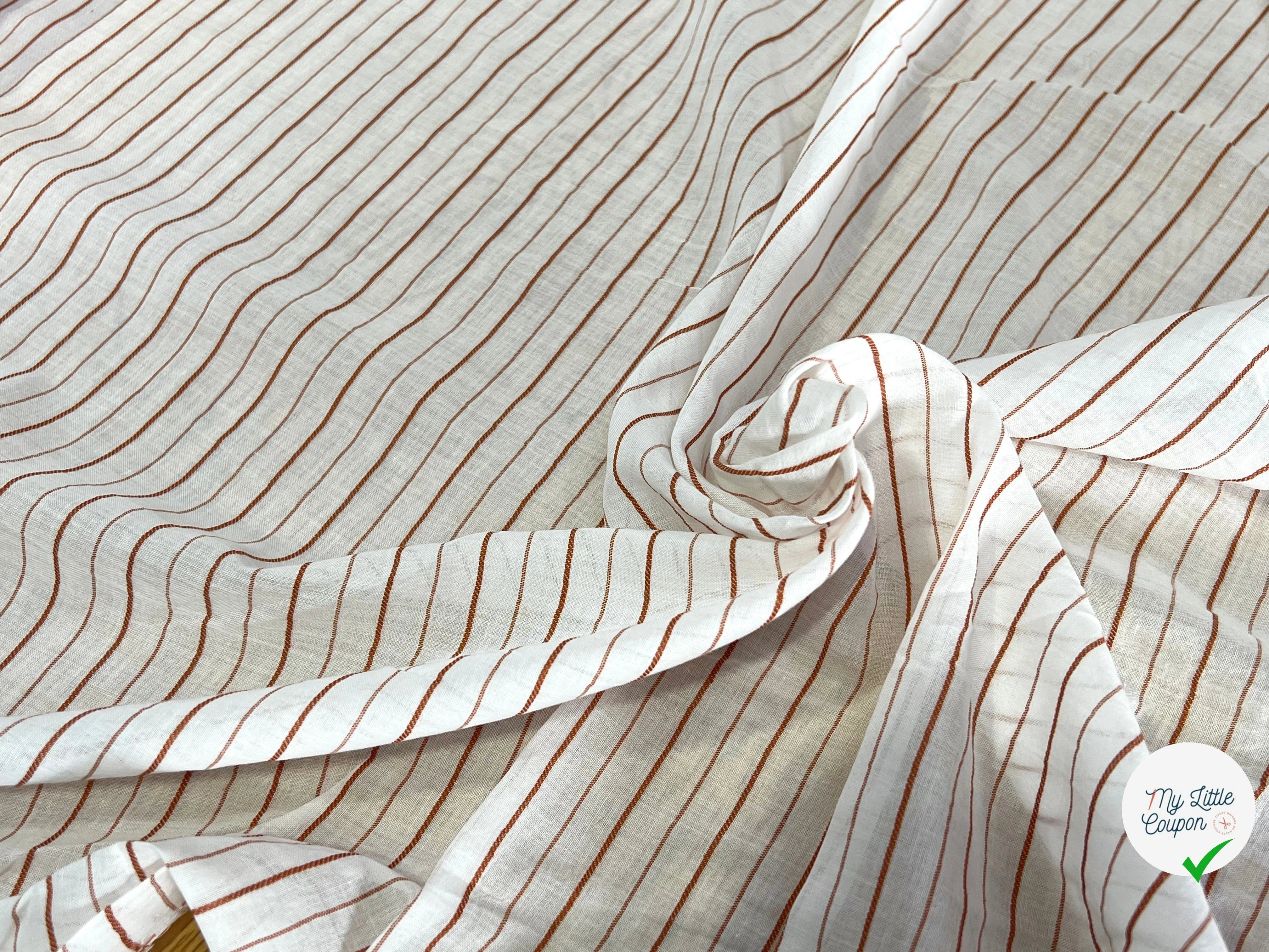 VOILE DE COTON BLANC RAYURES MARRON - My Little Coupon