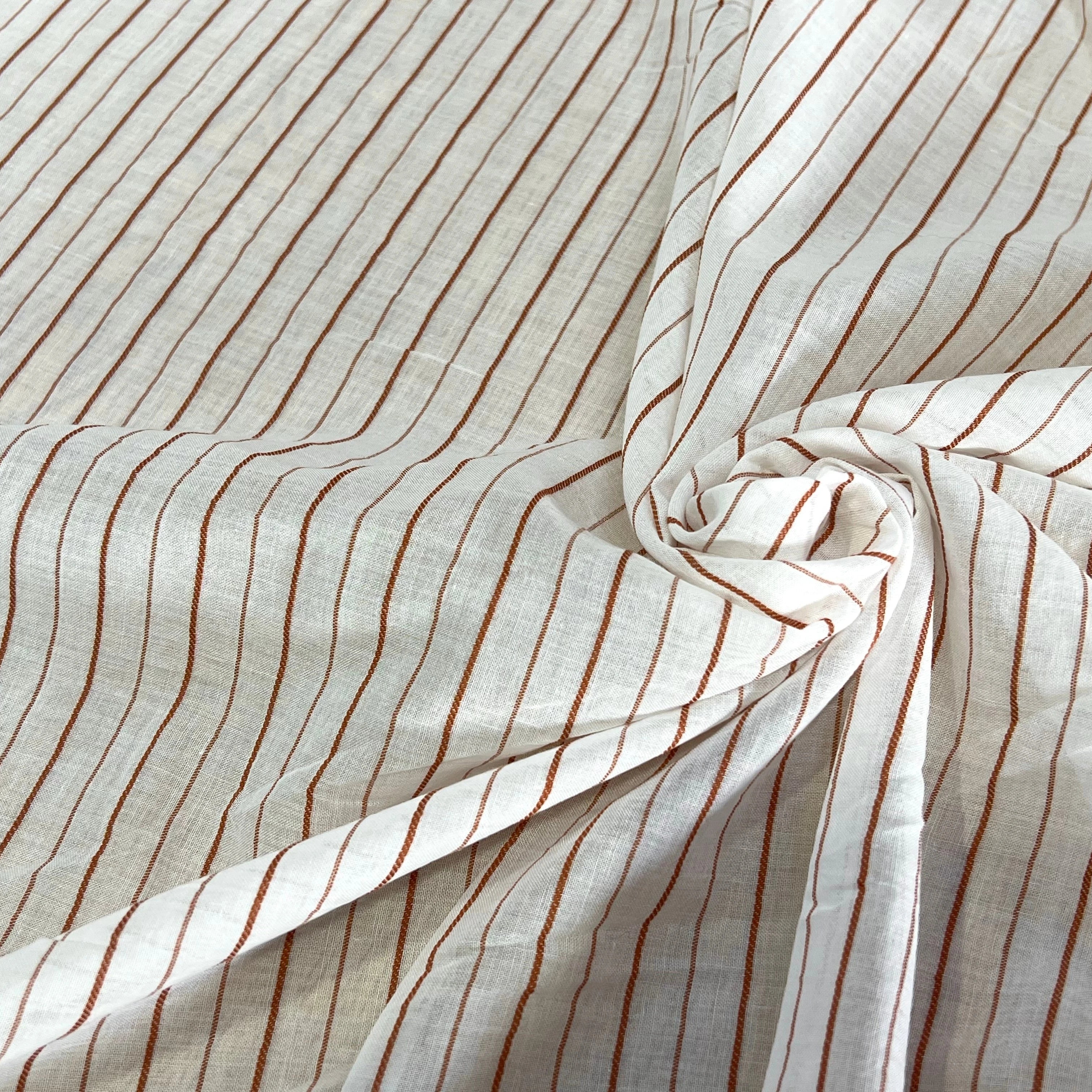 VOILE DE COTON BLANC RAYURES MARRON - My Little Coupon