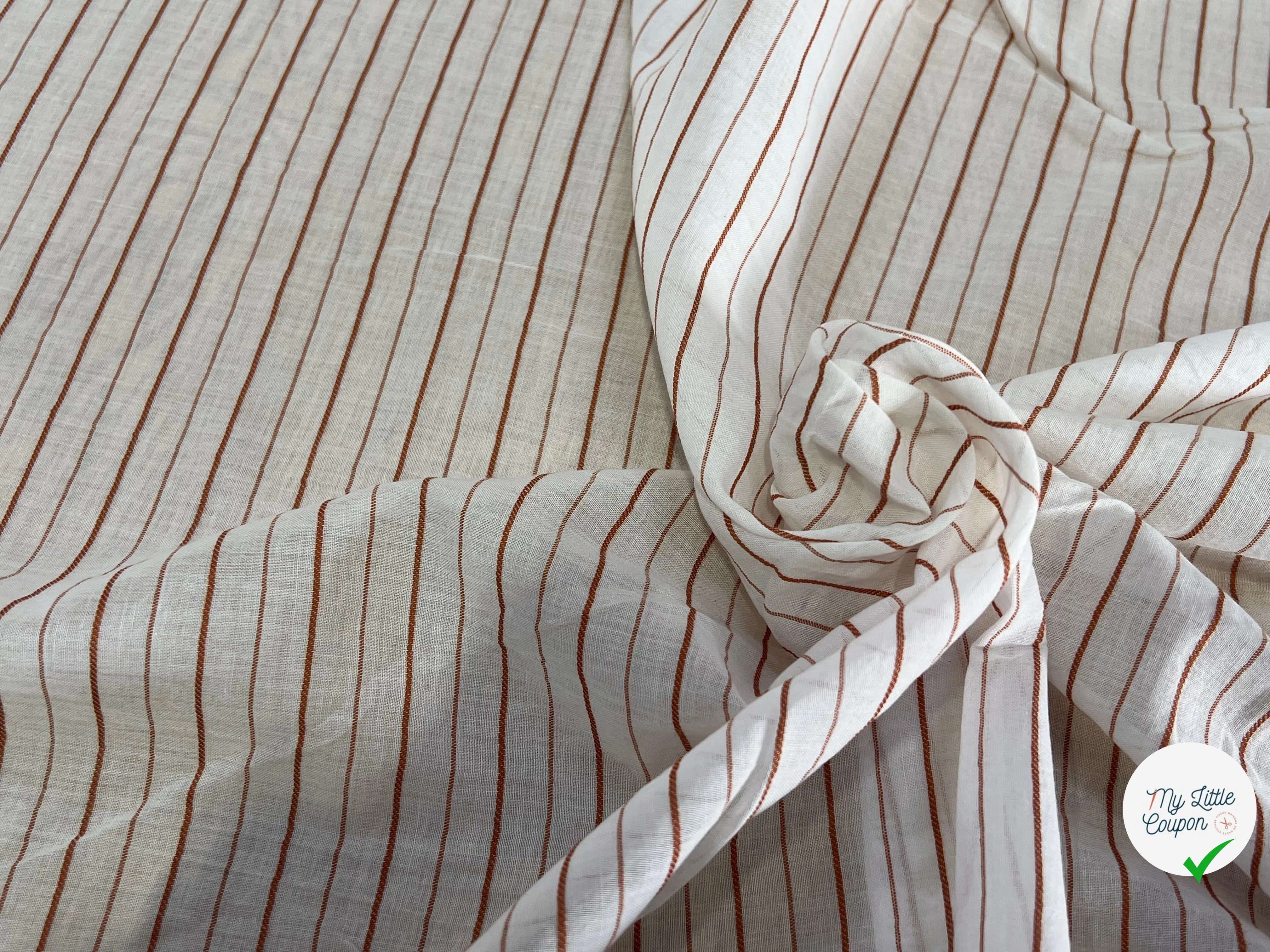 VOILE DE COTON BLANC RAYURES MARRON - My Little Coupon