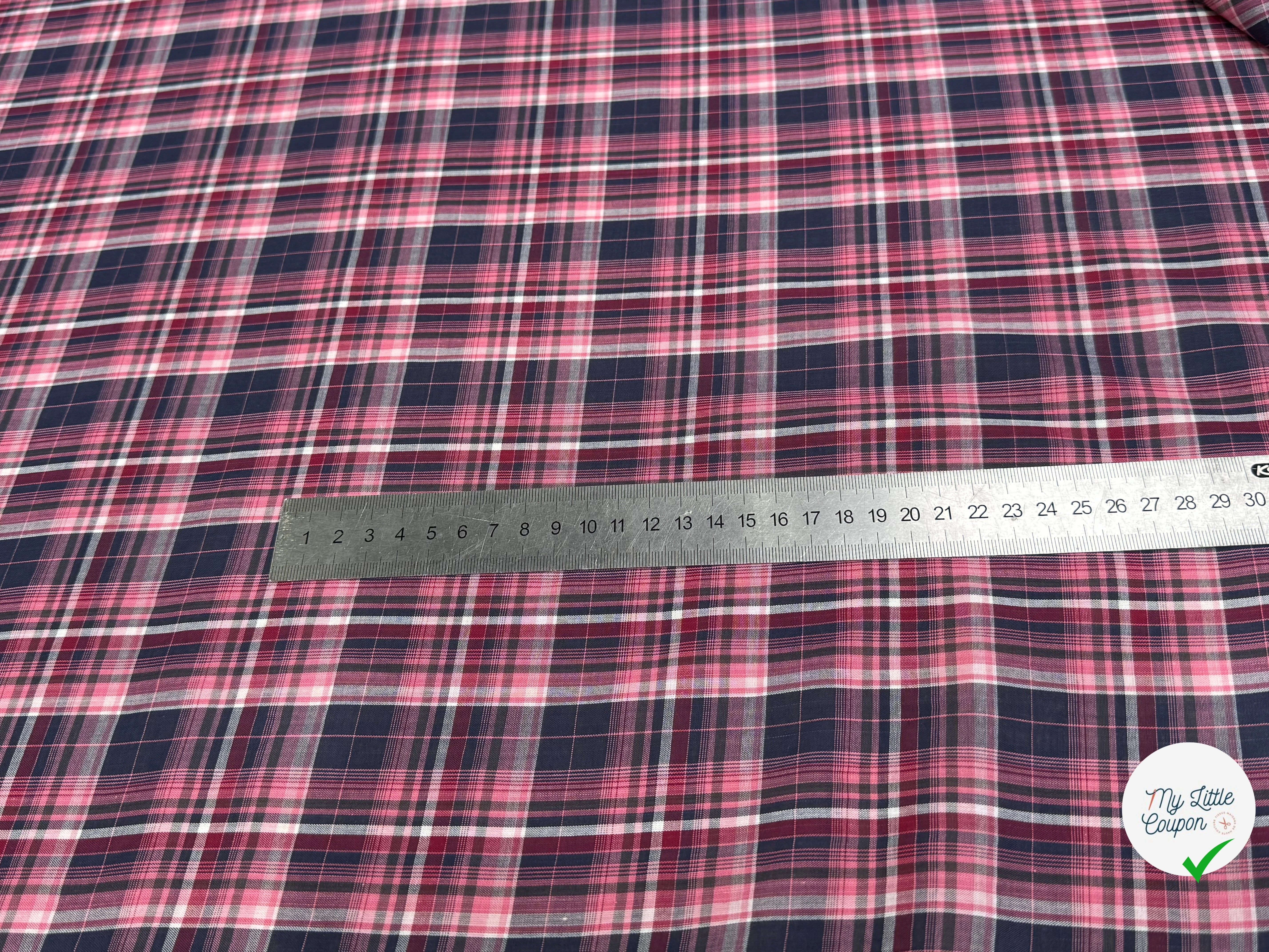 VOILE DE COTON CARREAUX MARINE ROSE - My Little Coupon