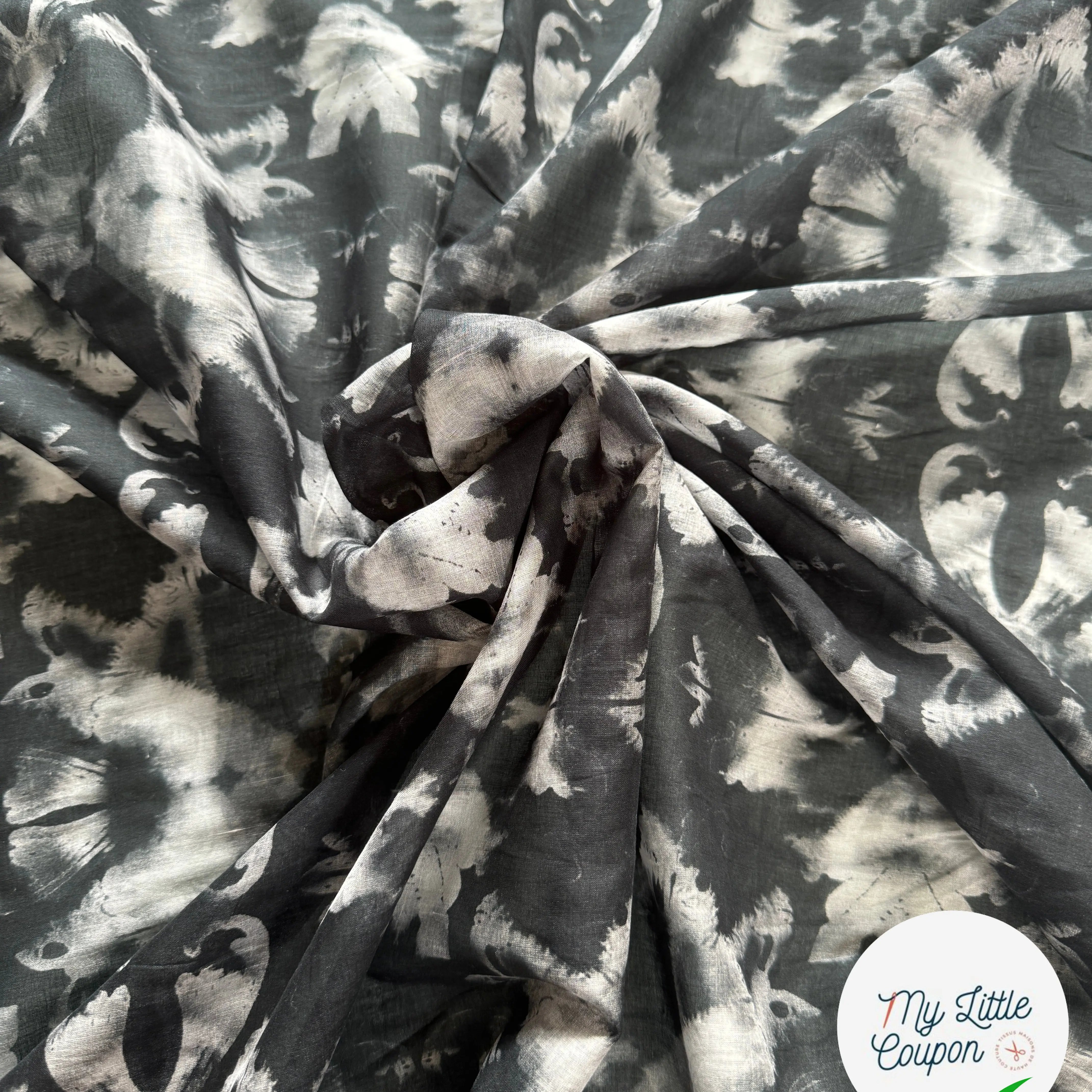 VOILE DE COTON EMERISÉ VOYAGE NOIR - My Little Coupon