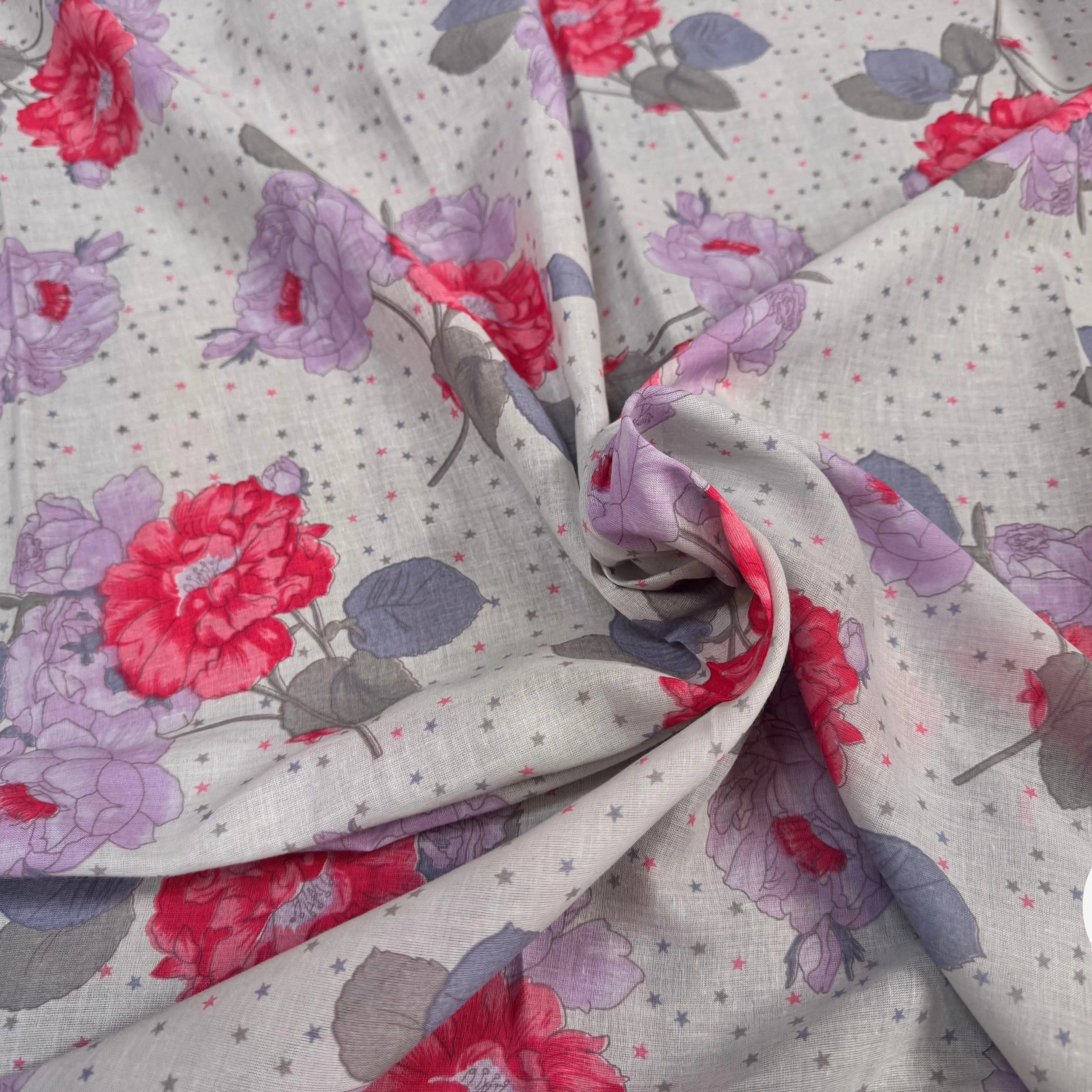 VOILE DE COTON FLEURS GREY PINK - My Little Coupon