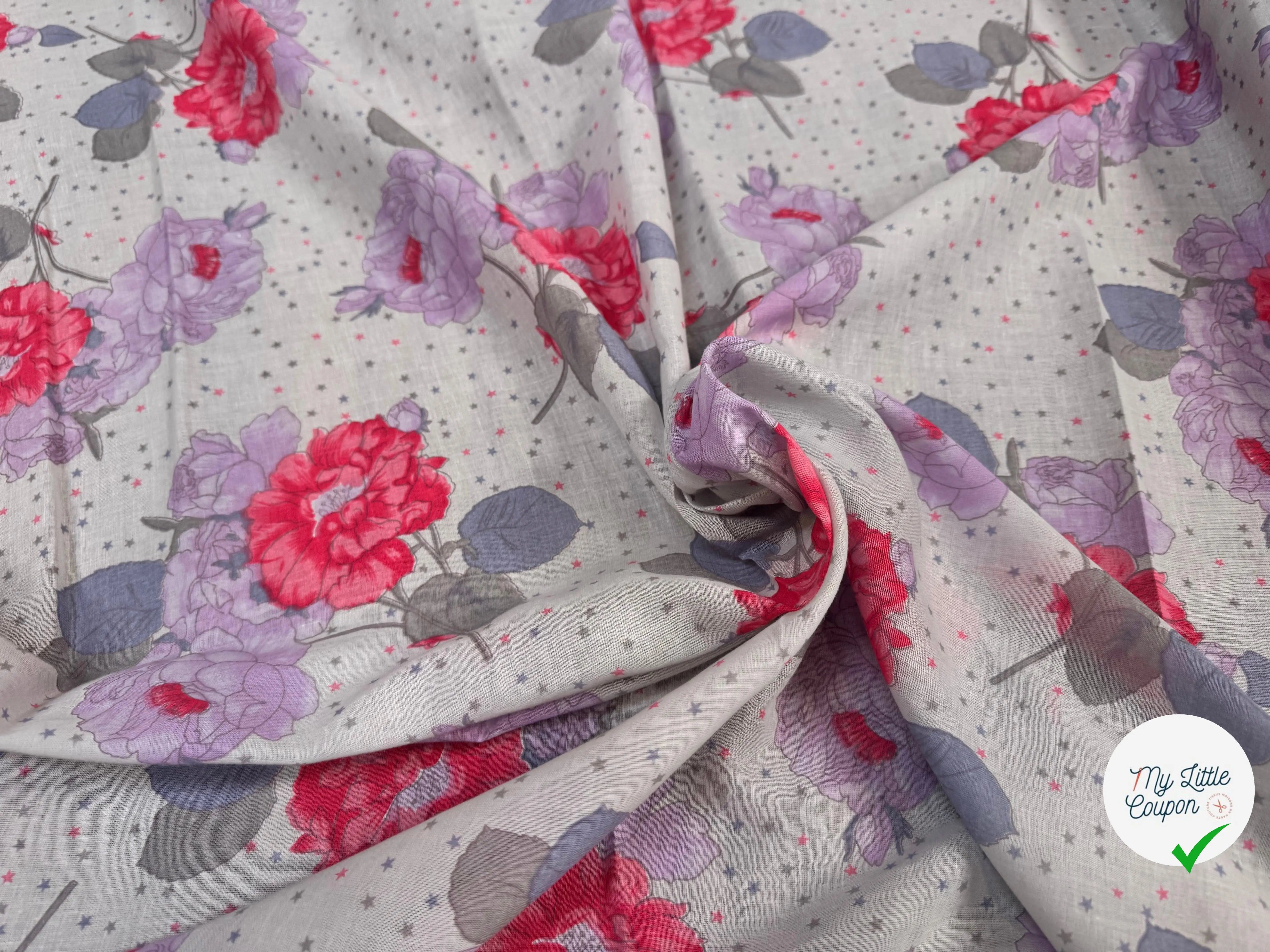 VOILE DE COTON FLEURS GREY PINK - My Little Coupon