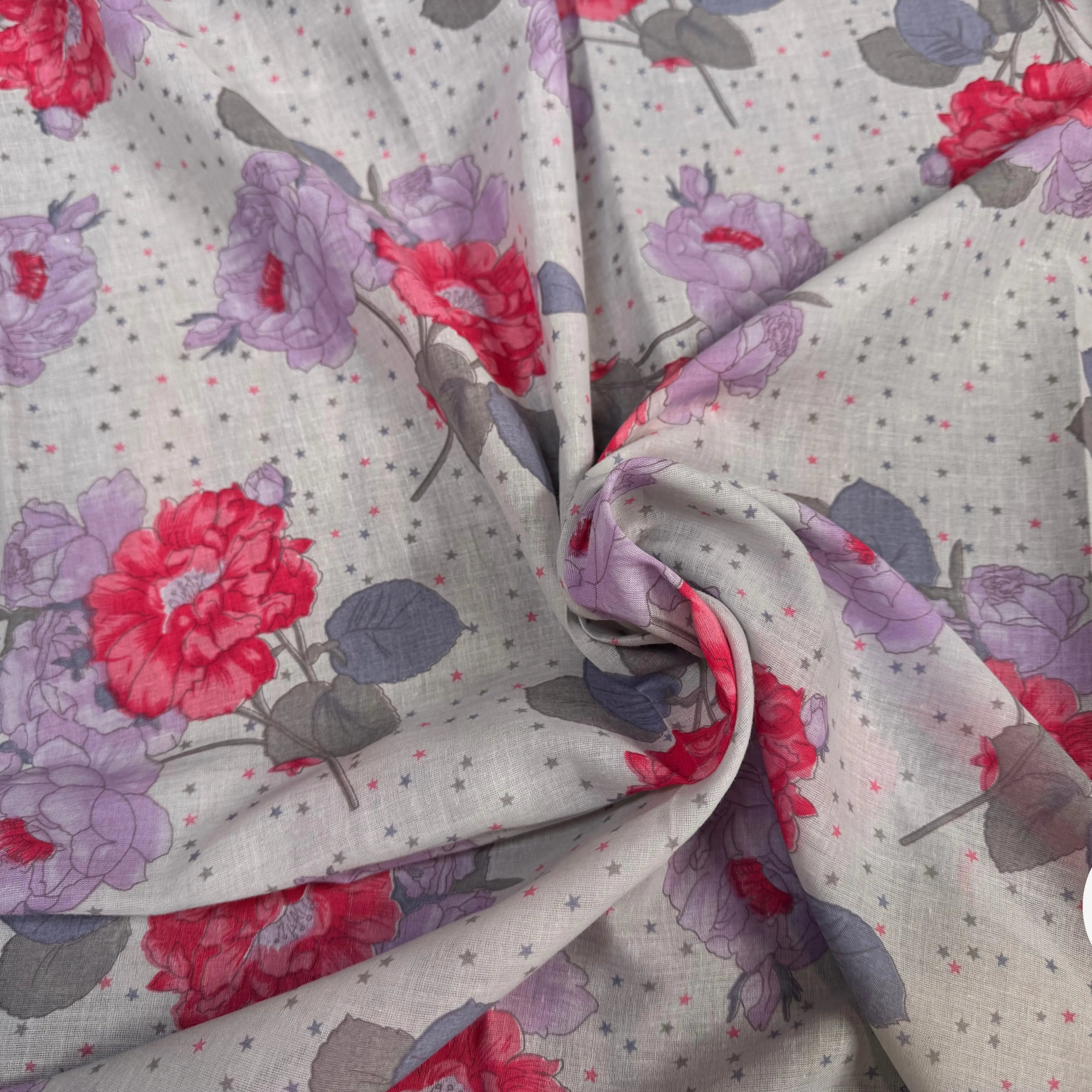 VOILE DE COTON FLEURS GREY PINK - My Little Coupon