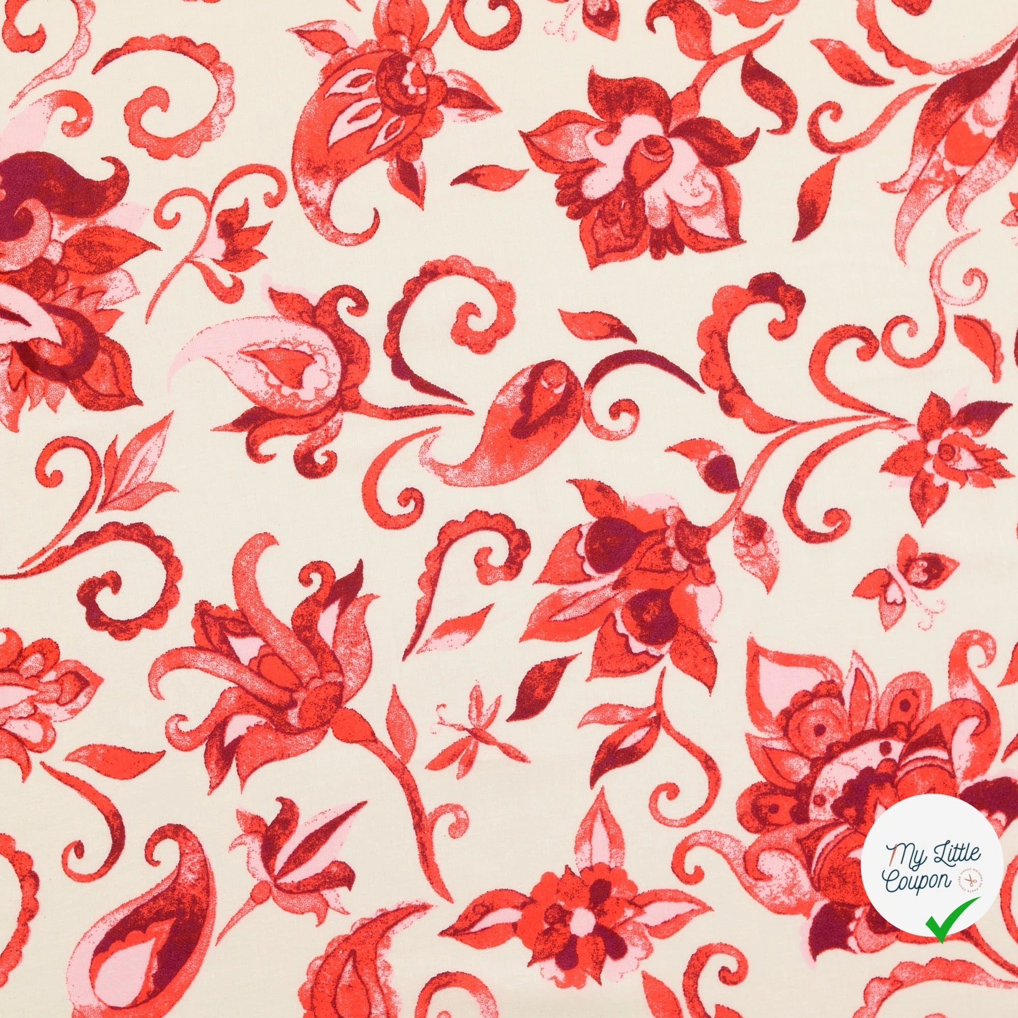 VOILE DE COTON FLEURS ROUGE - My Little Coupon