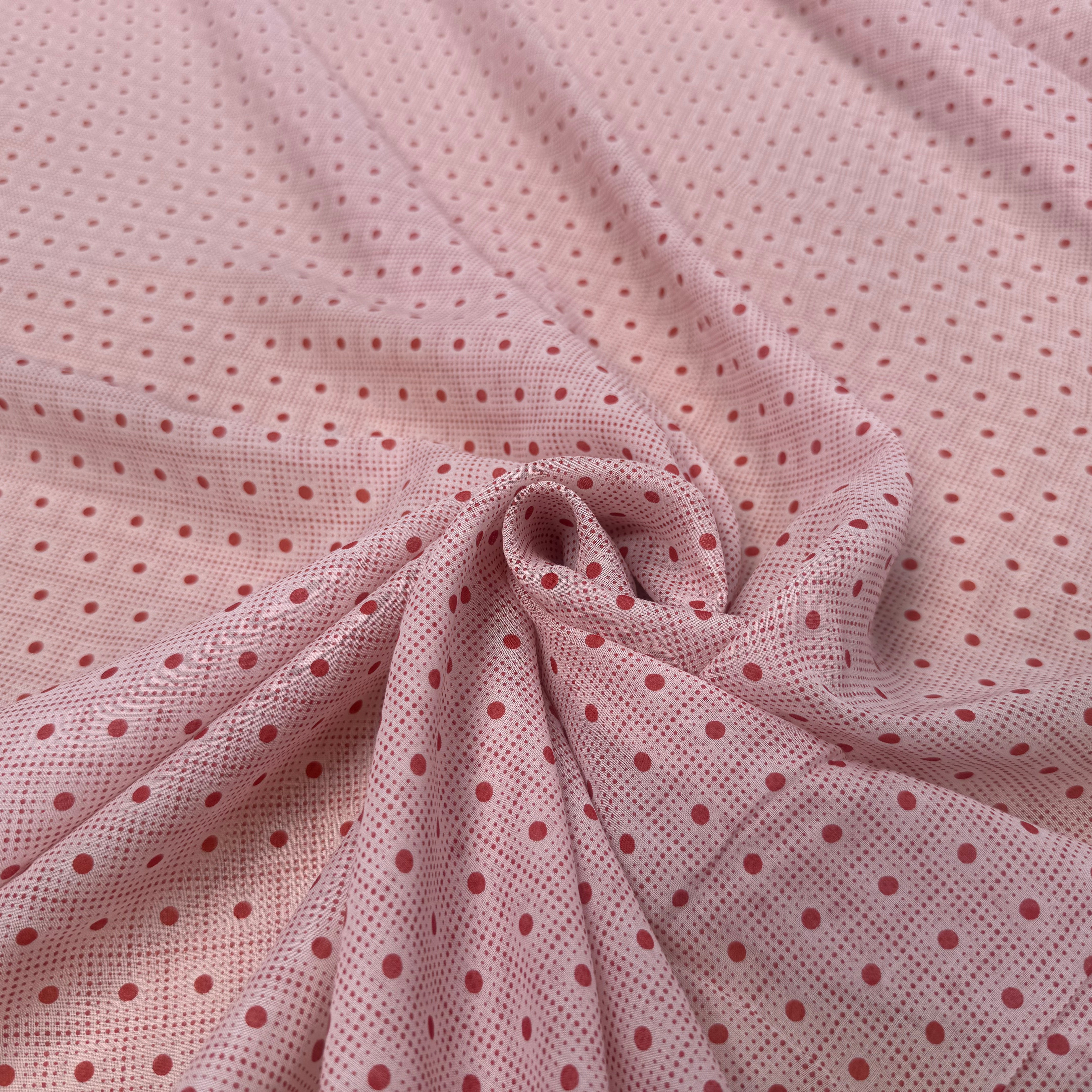 VOILE DE COTON FOND BEIGE MOTIFS PETITS POIDS ROUGE IRREGULIERS - My Little Coupon