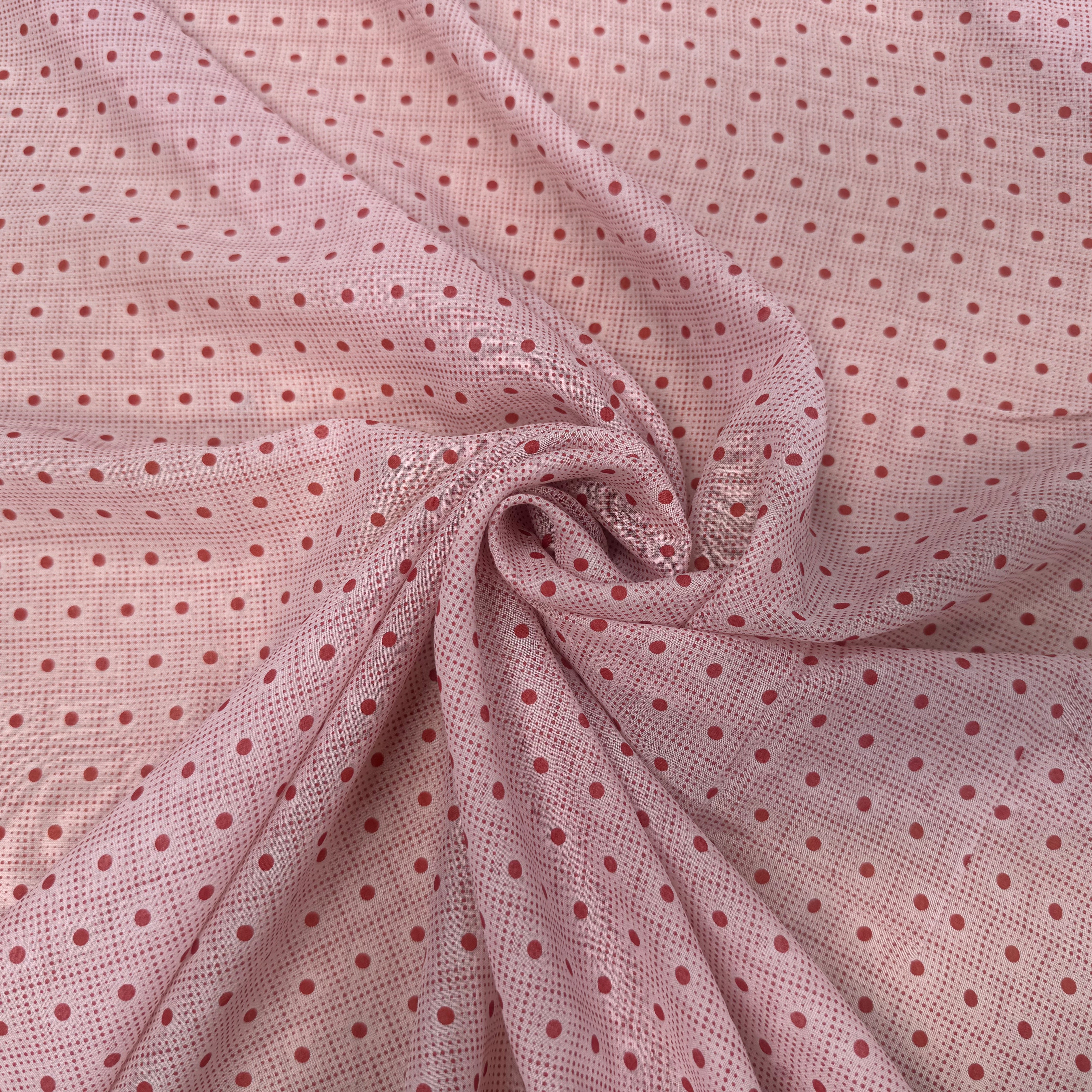 VOILE DE COTON FOND BEIGE MOTIFS PETITS POIDS ROUGE IRREGULIERS - My Little Coupon