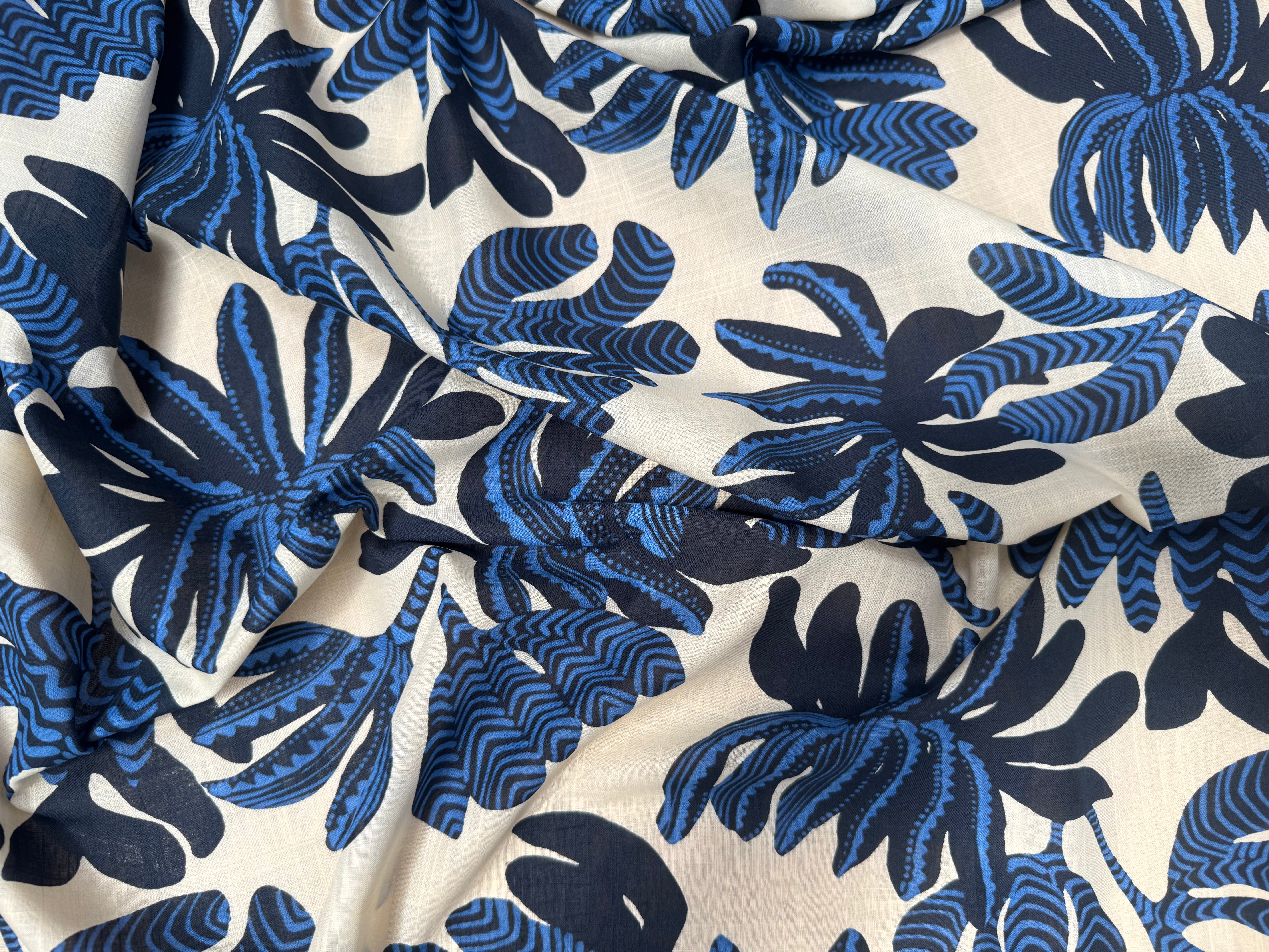VOILE DE COTON FOND CREME MOTIFS FLEUR BLEU - My Little Coupon