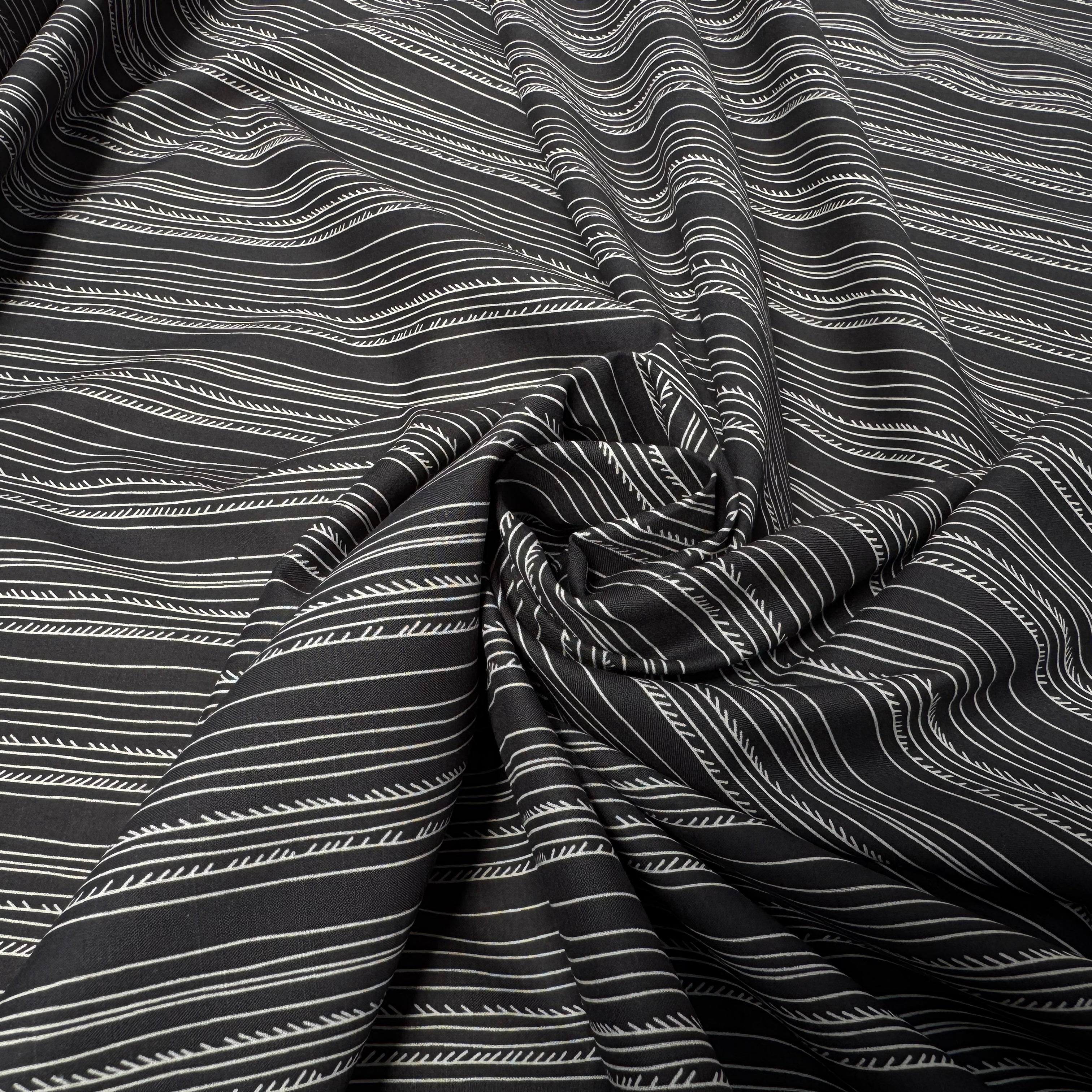 VOILE DE COTON FOND GRIS NAVY MOTIFS BLANC - My Little Coupon