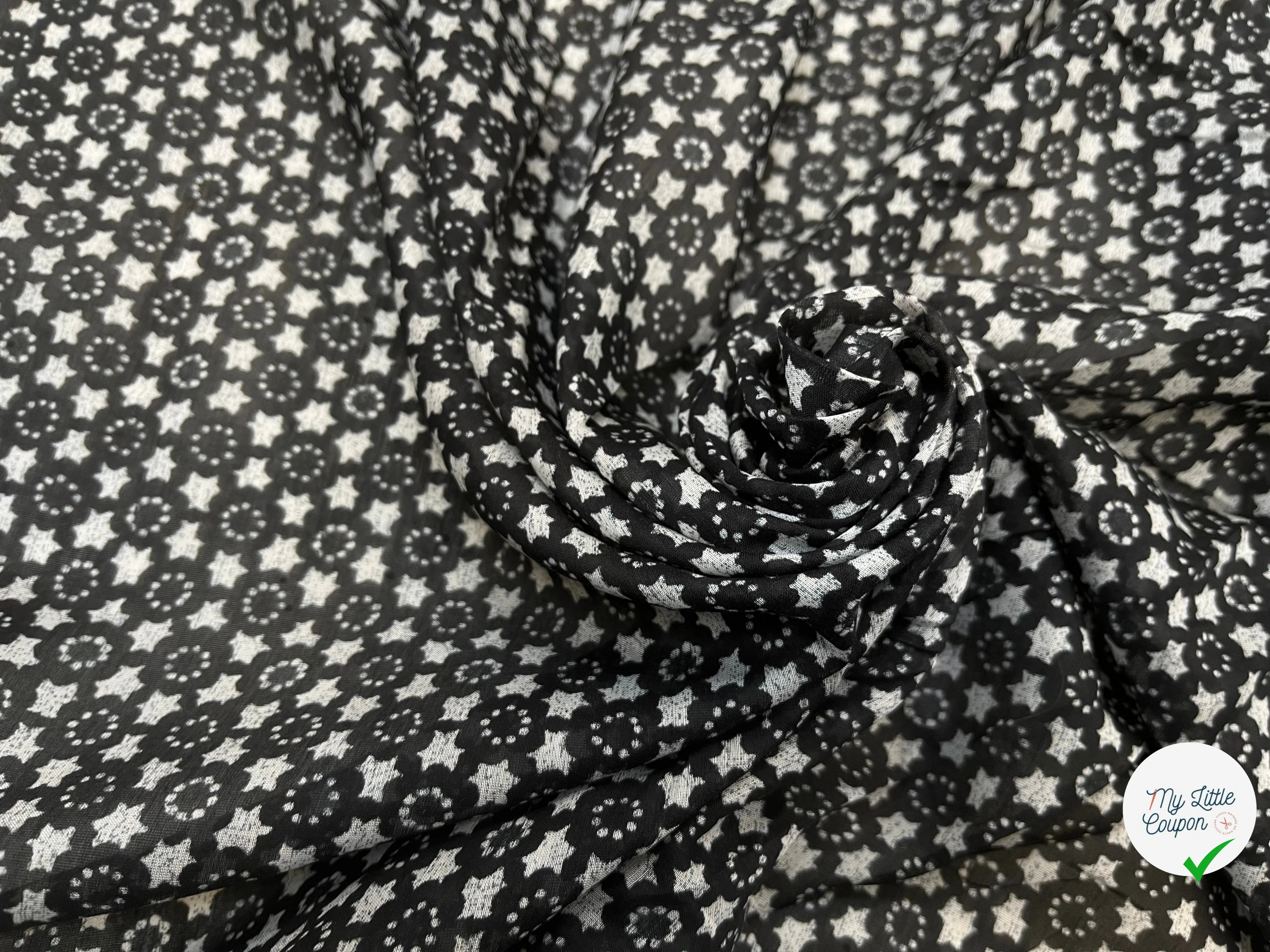VOILE DE COTON FOND NOIR ETOILE - My Little Coupon