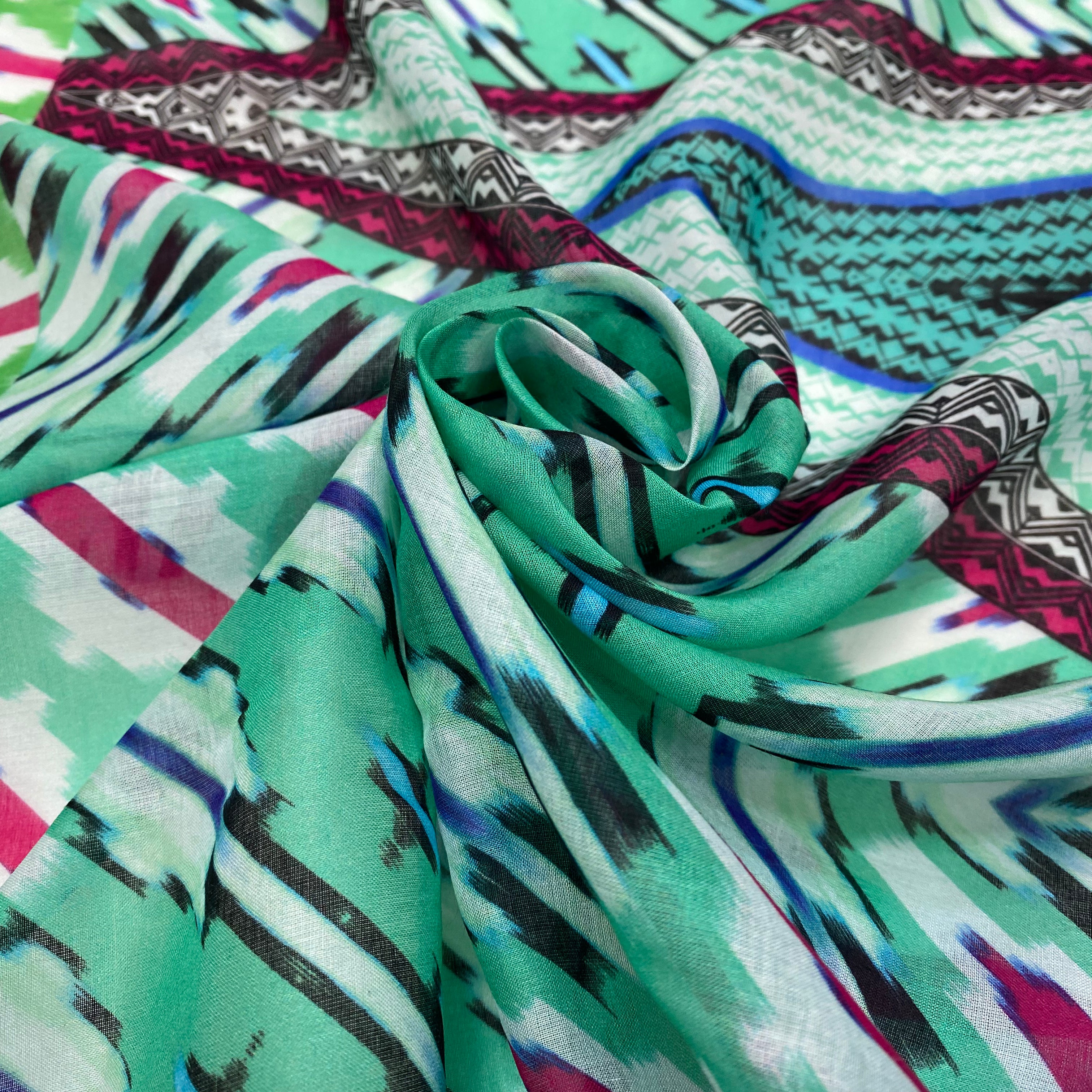 VOILE DE COTON GÉOMETRIE BORDURE ETHNIQUE - My Little Coupon