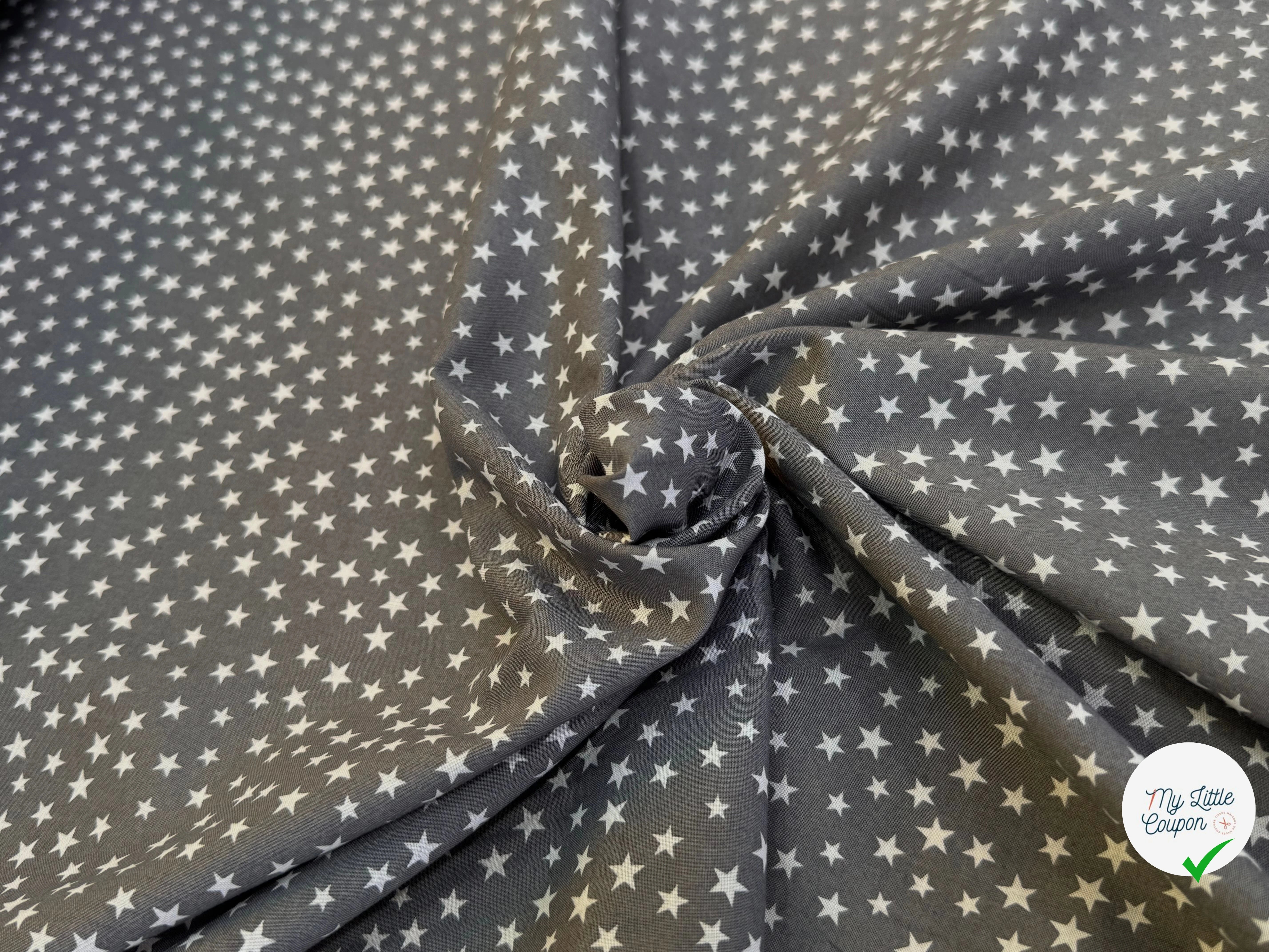 VOILE DE COTON GRIS CENDRÉ ÉTOILE BLANCHE - My Little Coupon