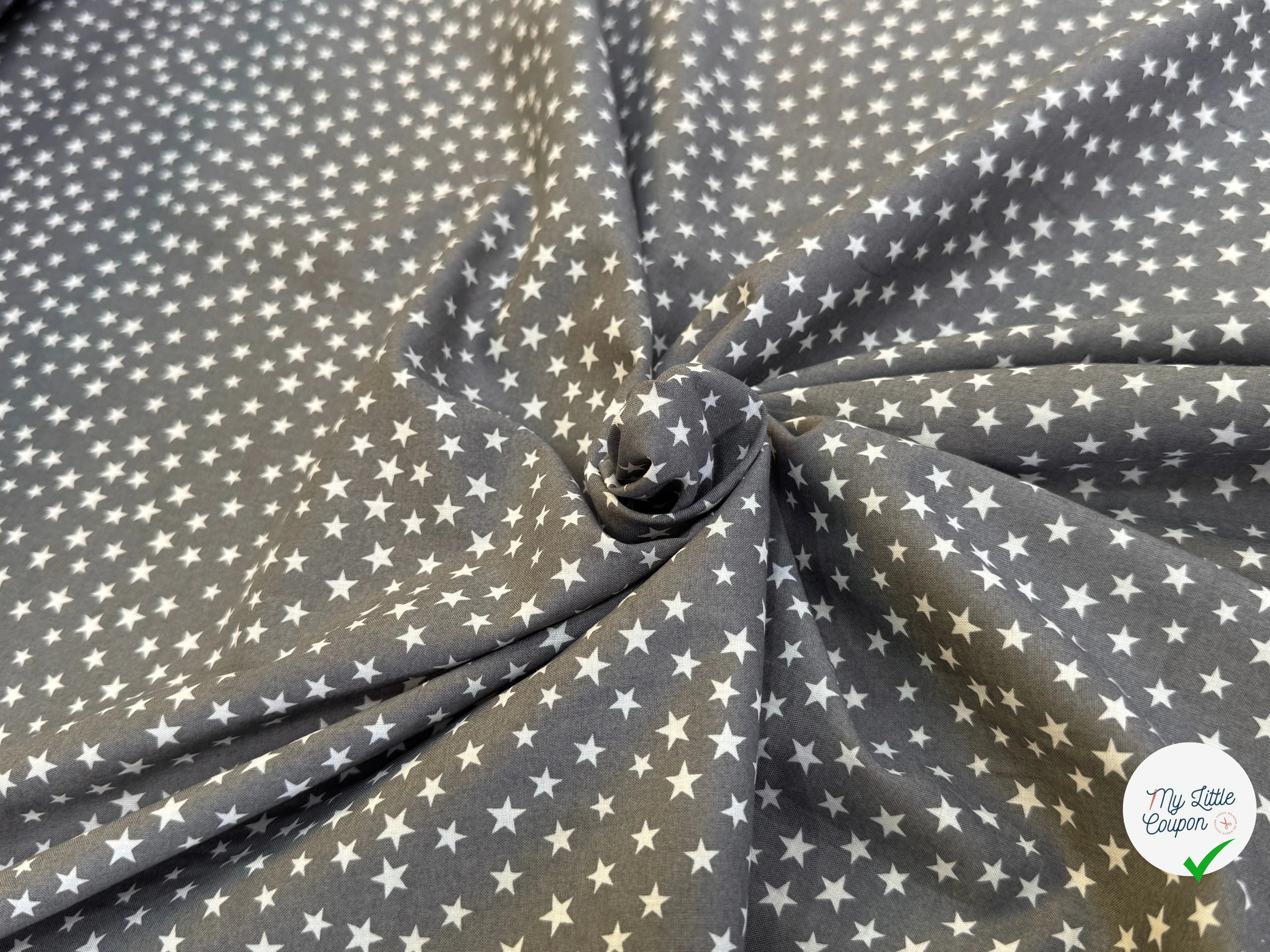 VOILE DE COTON GRIS CENDRÉ ÉTOILE BLANCHE - My Little Coupon