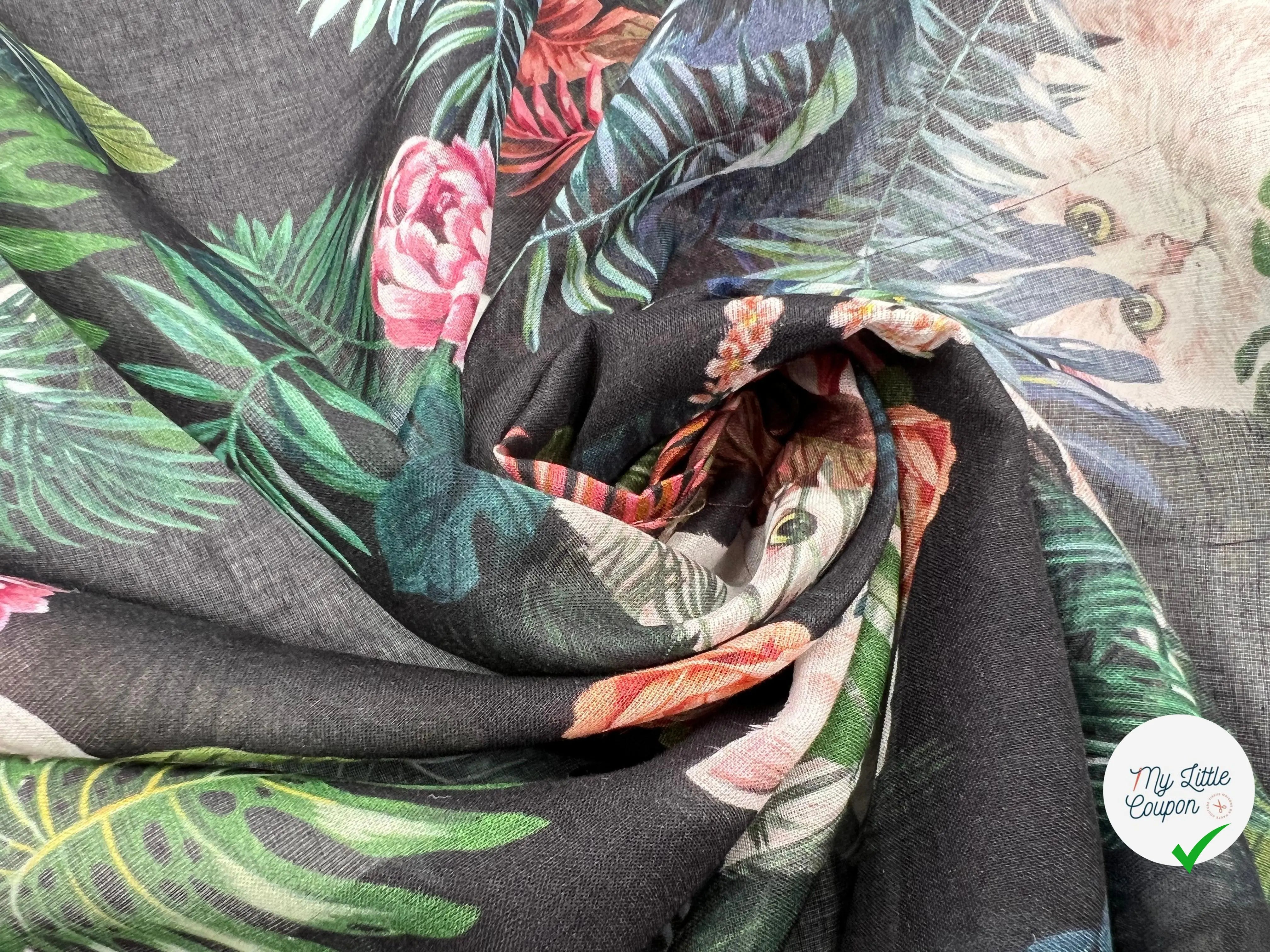 VOILE DE COTON IMPRIMÉ BOUQUETS ET RAMAGES FOND NOIR - My Little Coupon - tissu - coudre