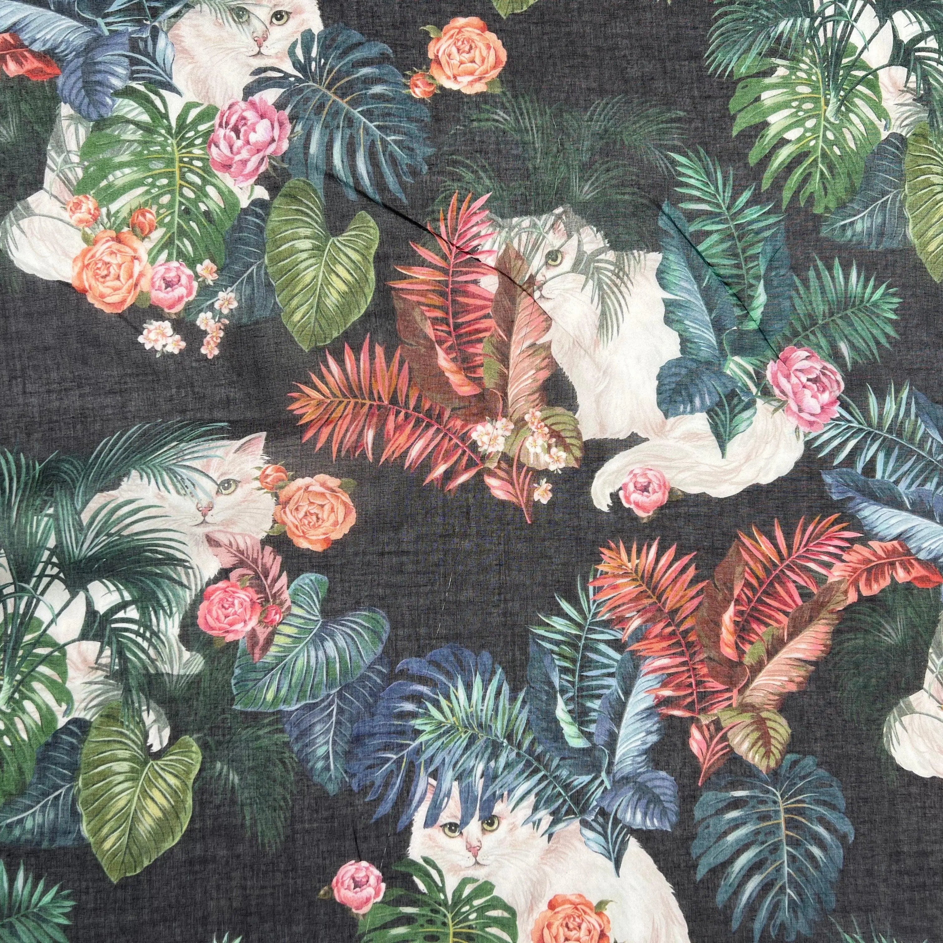 VOILE DE COTON IMPRIMÉ BOUQUETS ET RAMAGES FOND NOIR - My Little Coupon - tissu - coudre