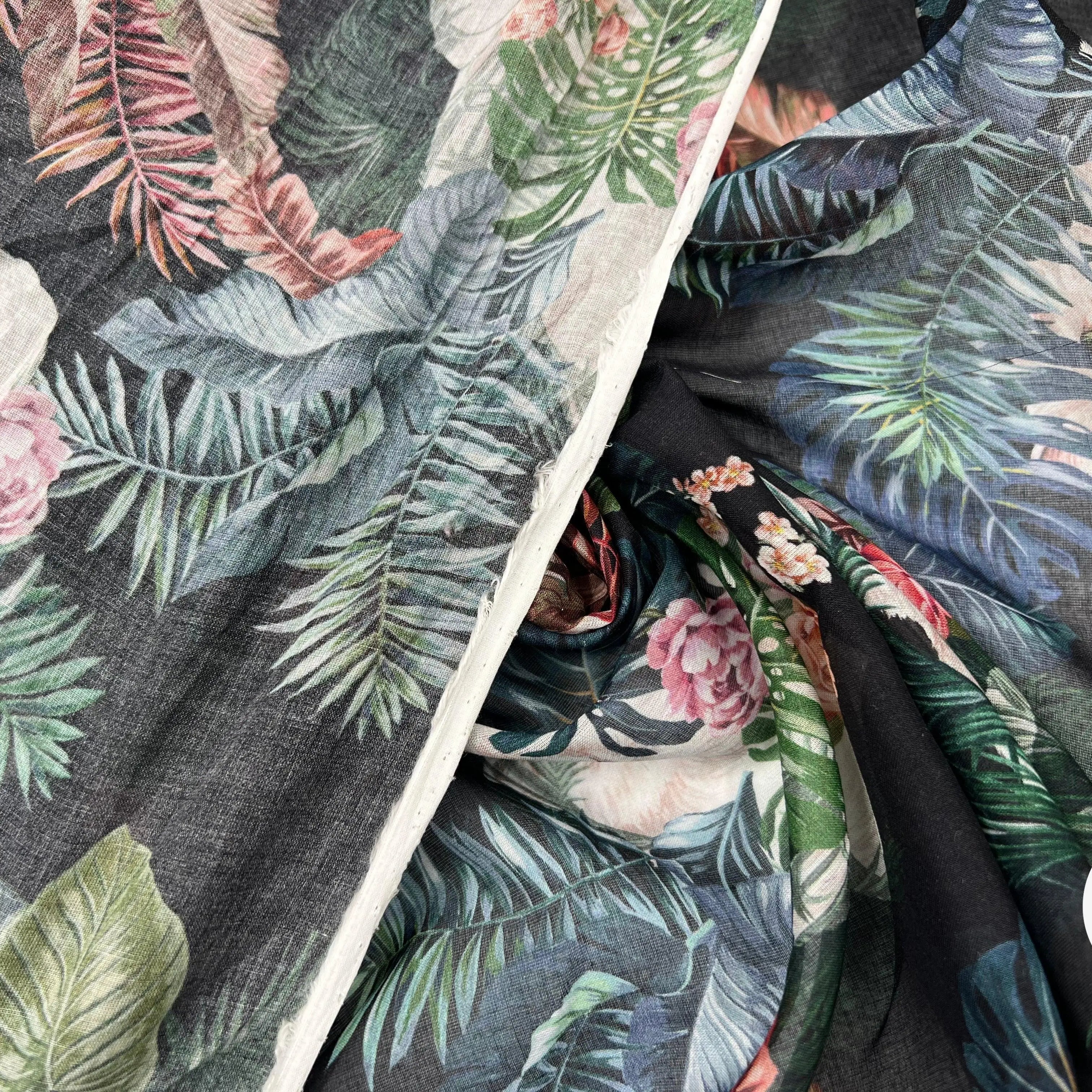 VOILE DE COTON IMPRIMÉ BOUQUETS ET RAMAGES FOND NOIR - My Little Coupon - tissu - coudre