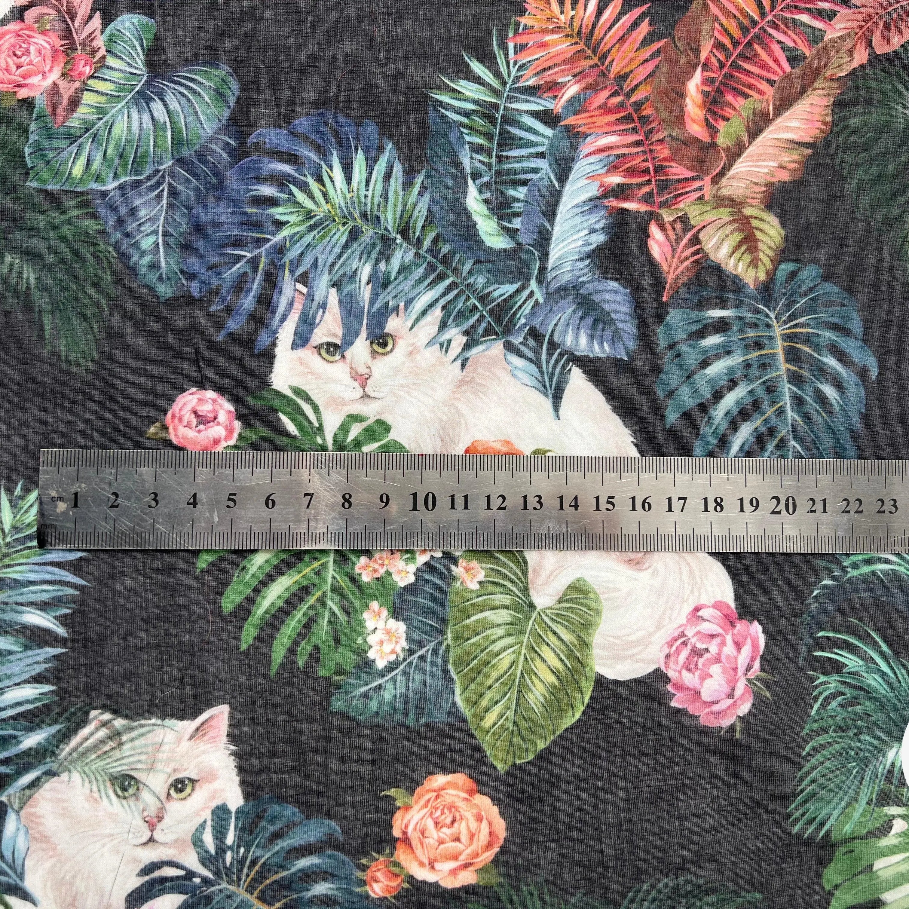 VOILE DE COTON IMPRIMÉ BOUQUETS ET RAMAGES FOND NOIR - My Little Coupon - tissu - coudre