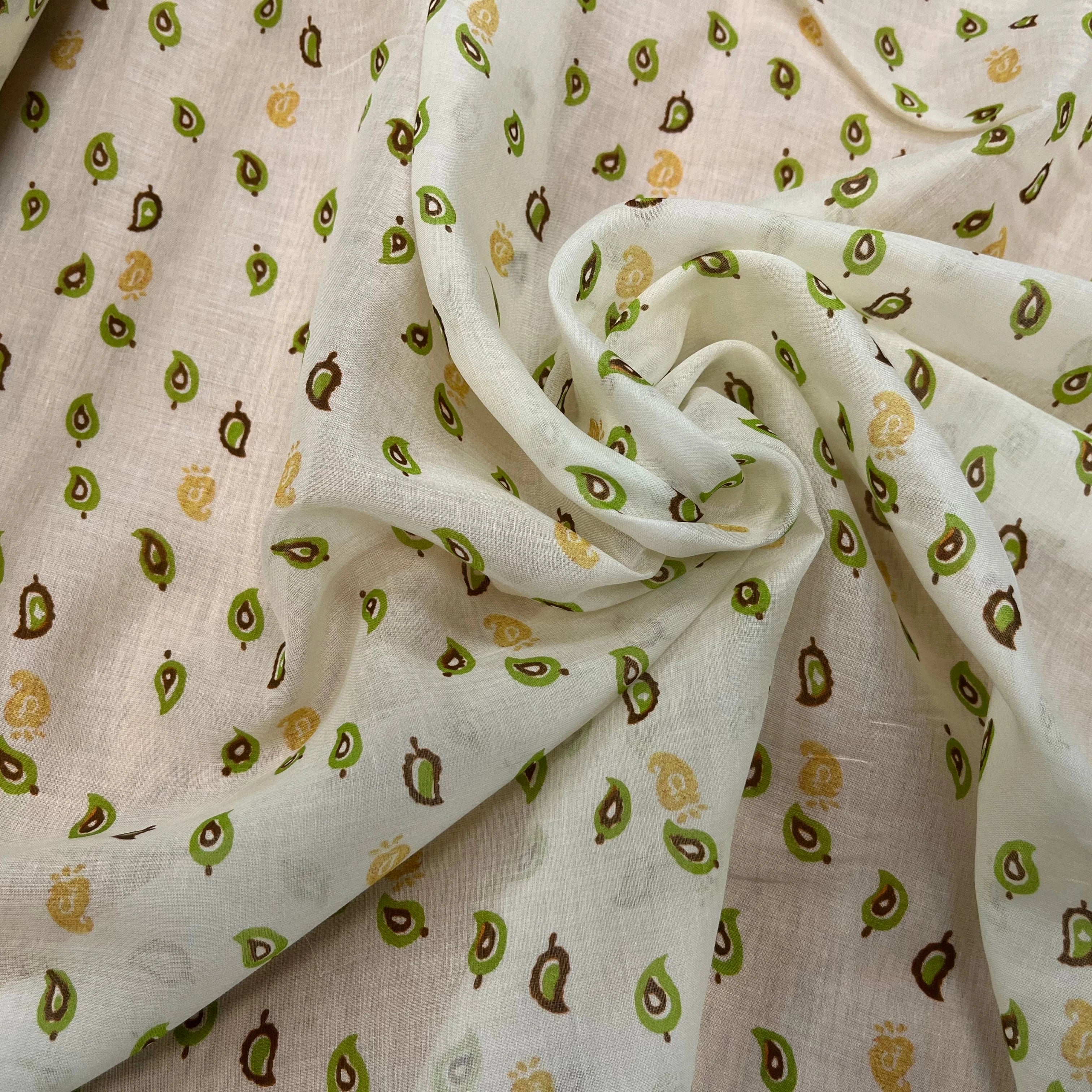 VOILE DE COTON IMPRIMÉ FEUILLES FOND ÉCRU 143CM - My Little Coupon