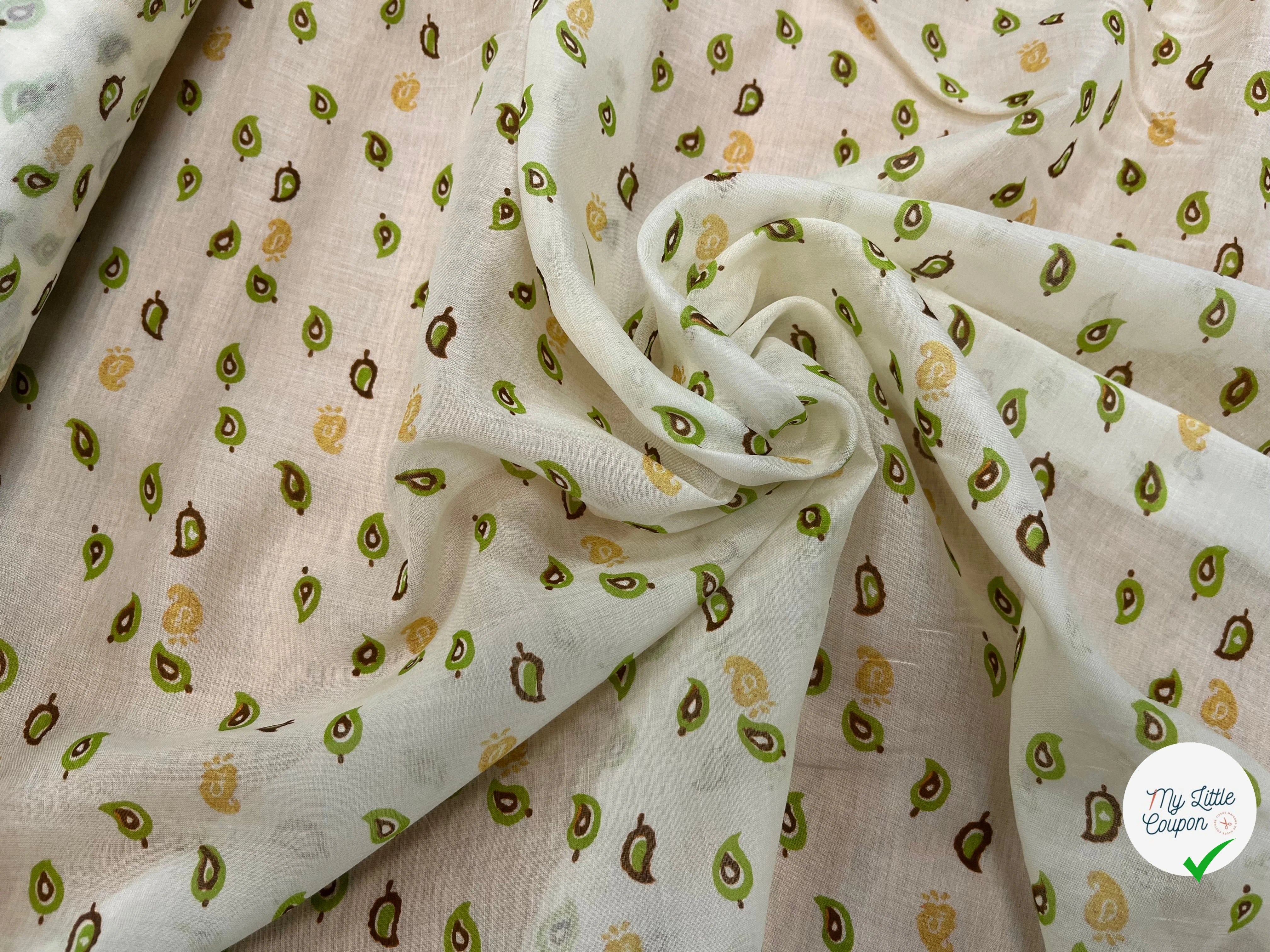 VOILE DE COTON IMPRIMÉ FEUILLES FOND ÉCRU 143CM - My Little Coupon