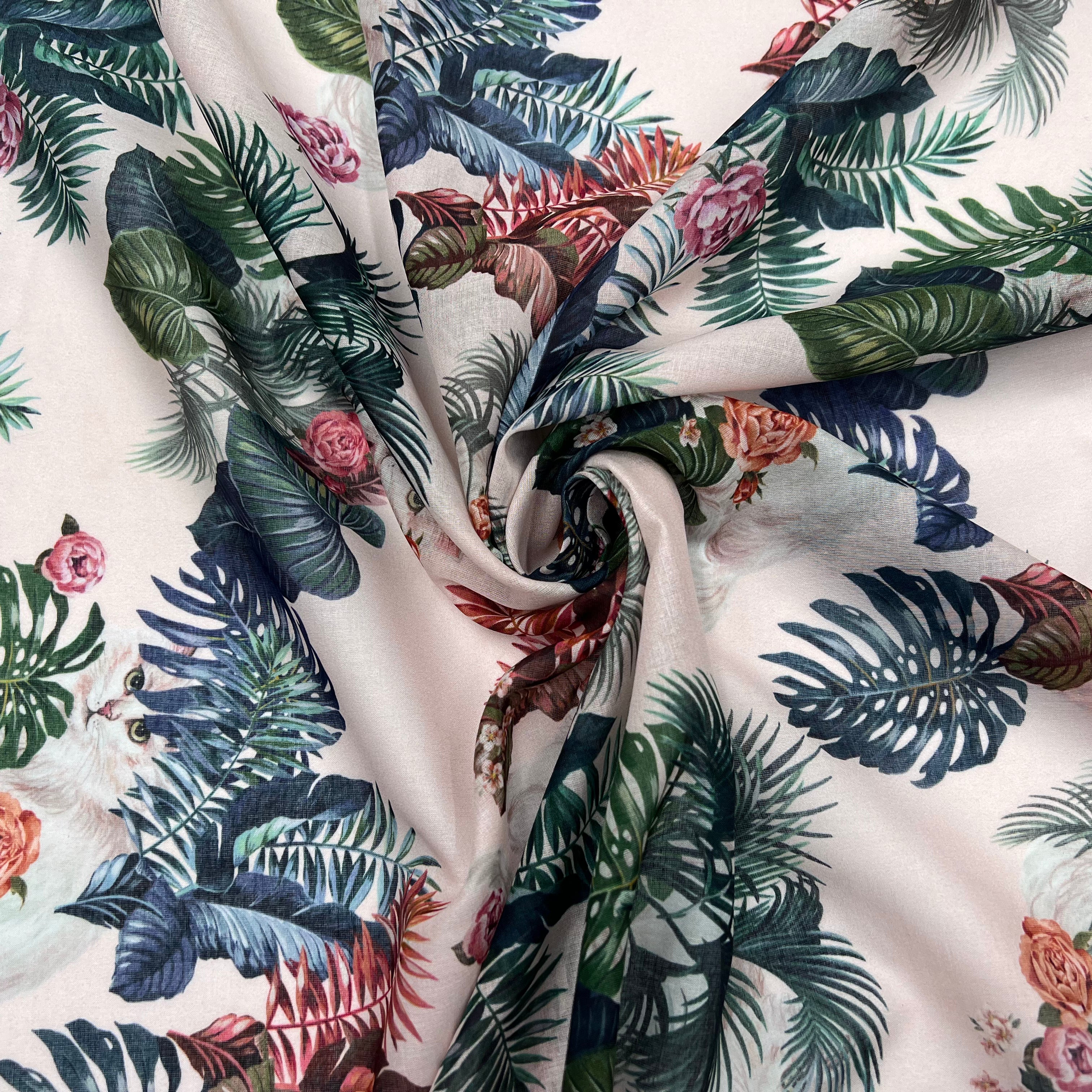 VOILE DE COTON IMPRIMÉ FLORALIE AU REGARD DU CHAT - My Little Coupon