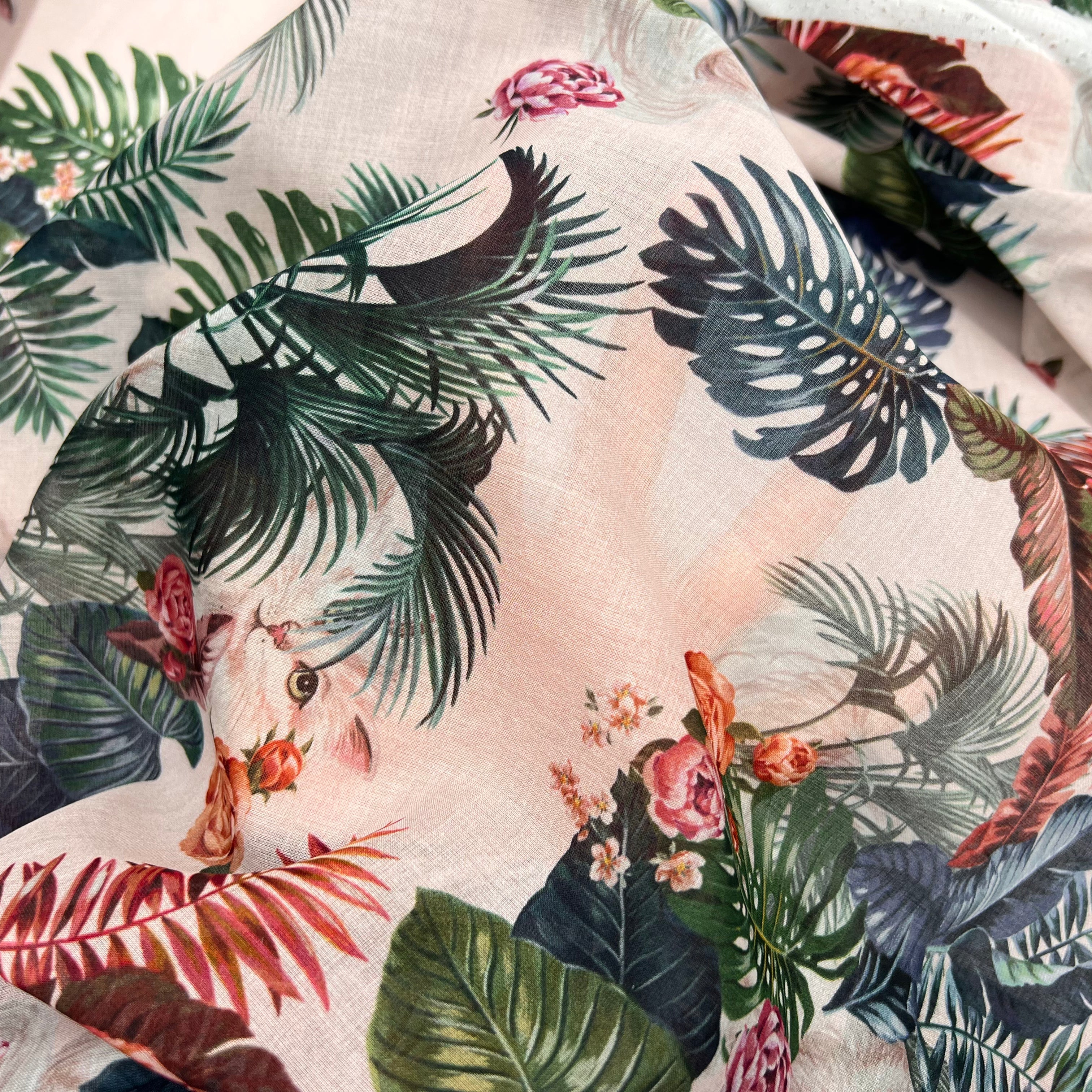 VOILE DE COTON IMPRIMÉ FLORALIE AU REGARD DU CHAT - My Little Coupon