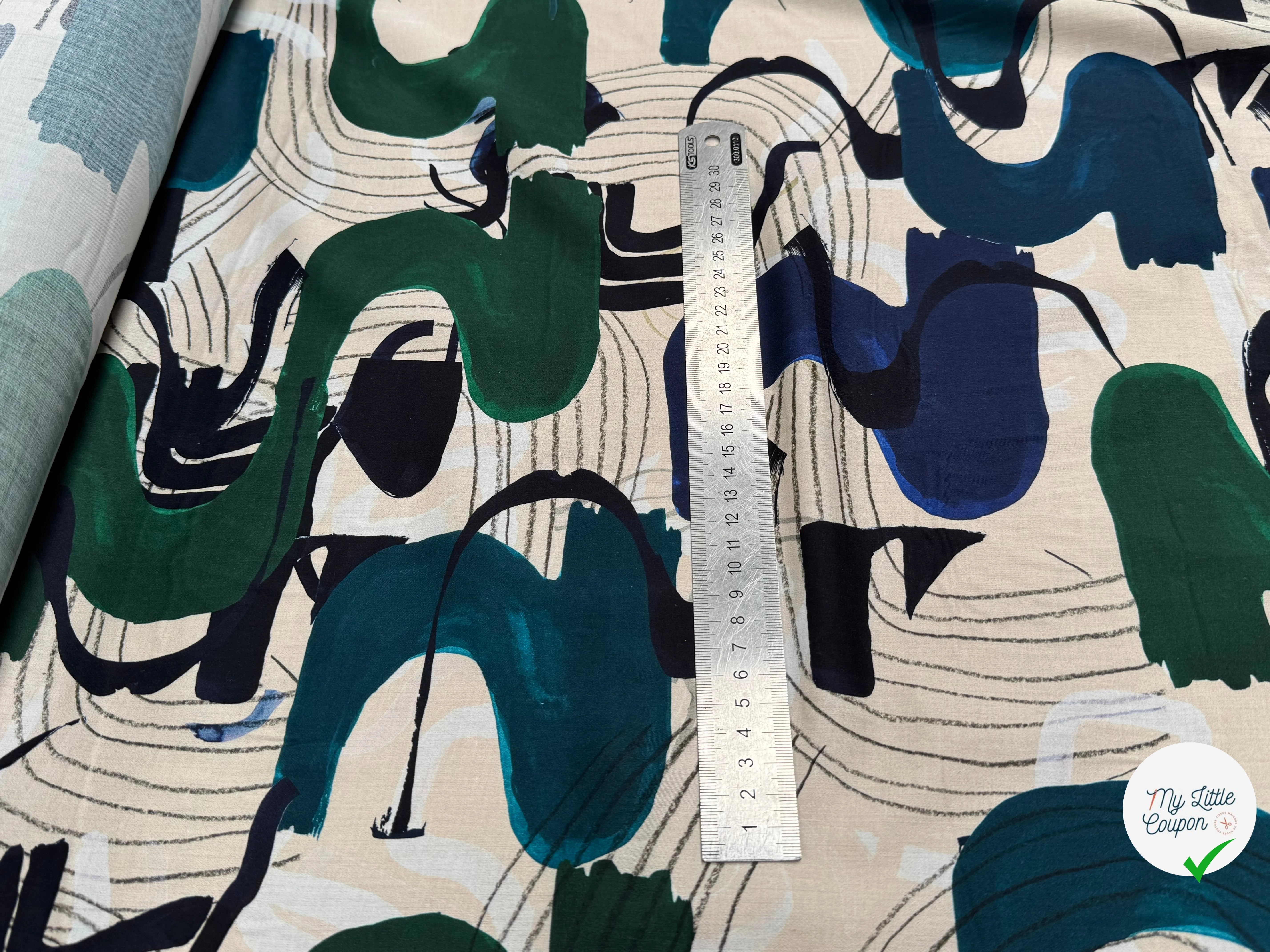 VOILE DE COTON IMPRIMÉ GRAPHIQUE VERT NINFEA MUSIK - My Little Coupon