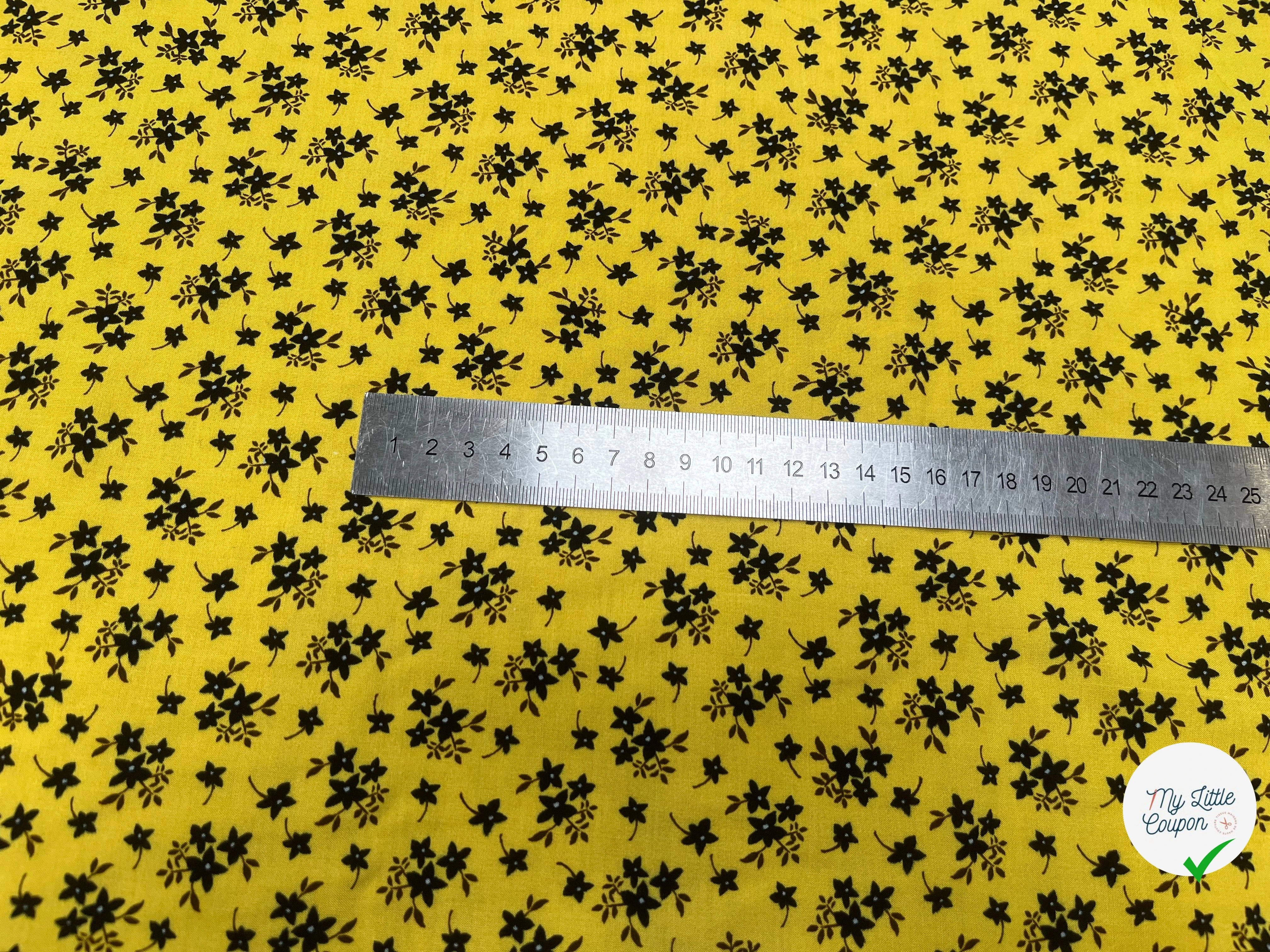 VOILE DE COTON IMPRIMÉ PÉTITES FLEURS FOND JAUNE - My Little Coupon